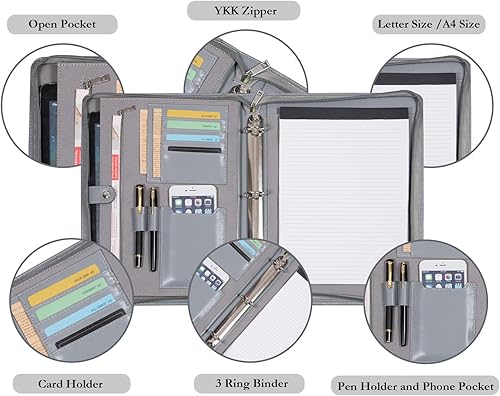 Miniatura 2 de Carpeta de cuero personalizada para mujereshombres, cartera de cuero vegano de 3 anillos para iPad de 13 pulgadas, organizador de carpetas de