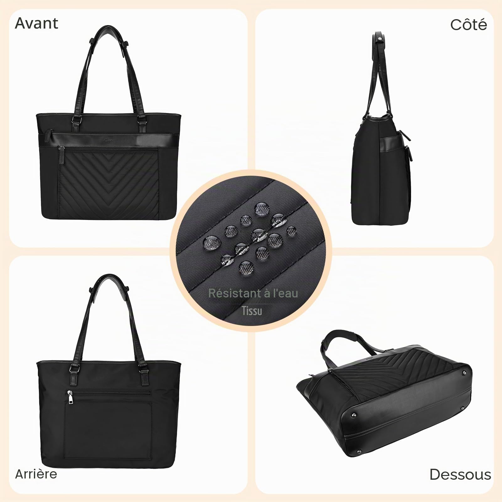 Cabas Femme, Grand 21L Sac Ordinateur Femme 15,6 Pouces Sac a Main Fourre Tout Résistant à l'Eau Élégant Poches Multiples pour Travail Affaires Cours Lycée Voyage