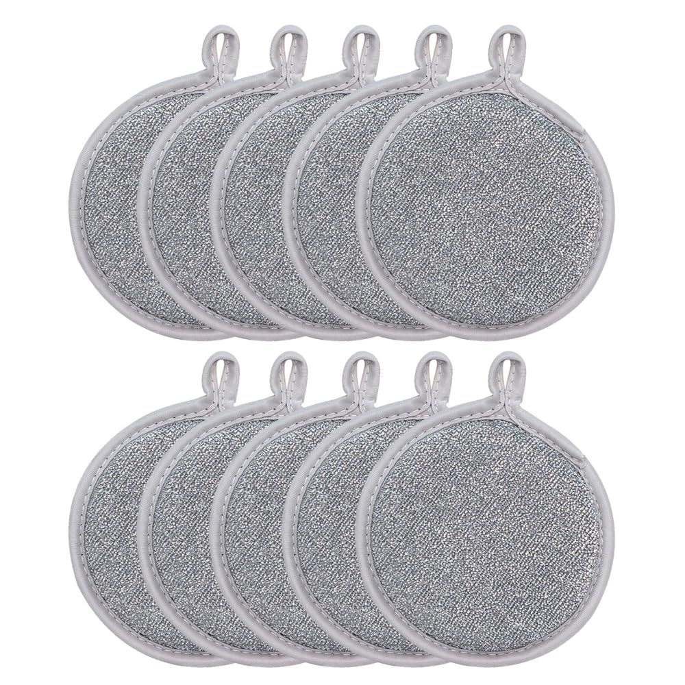 BDKMMS Wire Dishwashing Rags, 10Pcs Double-Sided Wire Dish Cloth Reusable Kitchen Sponge Scourer for Kitchen Cleaning