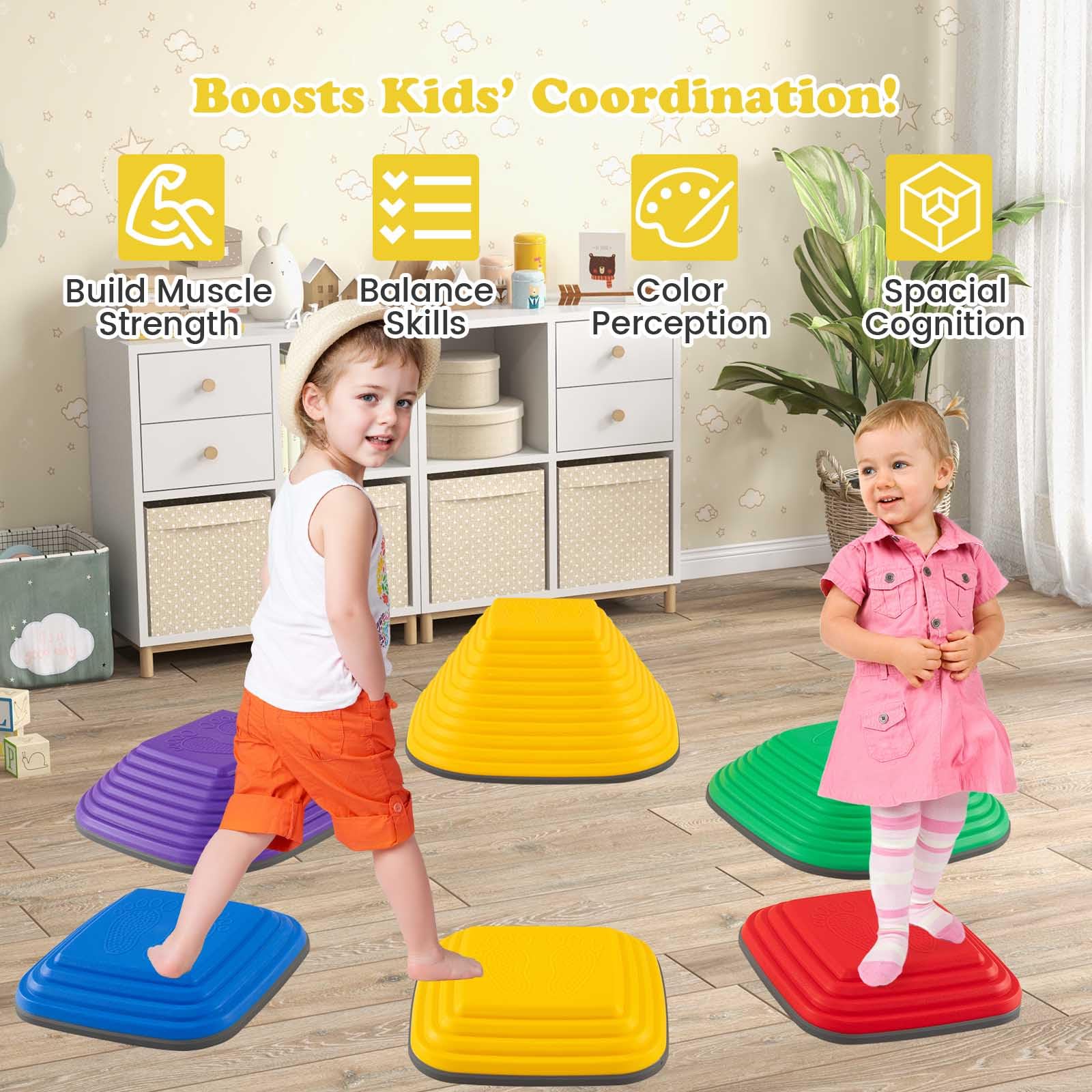 Homasis 6/11 Piedras de Equilibrio, Duraderas Apilables Antideslizante para Niños, Bloques de Equilibrio de Interior y Exterior para 3+ Años