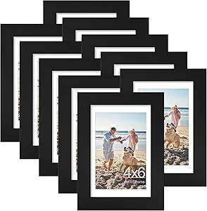 decorUhome 4x6 Picture Frame, Display Pictures 3.5x5 with Mat or 4x6 without Mat, Wall & Tabletop Display Photo Frame, Black, 10 Pack