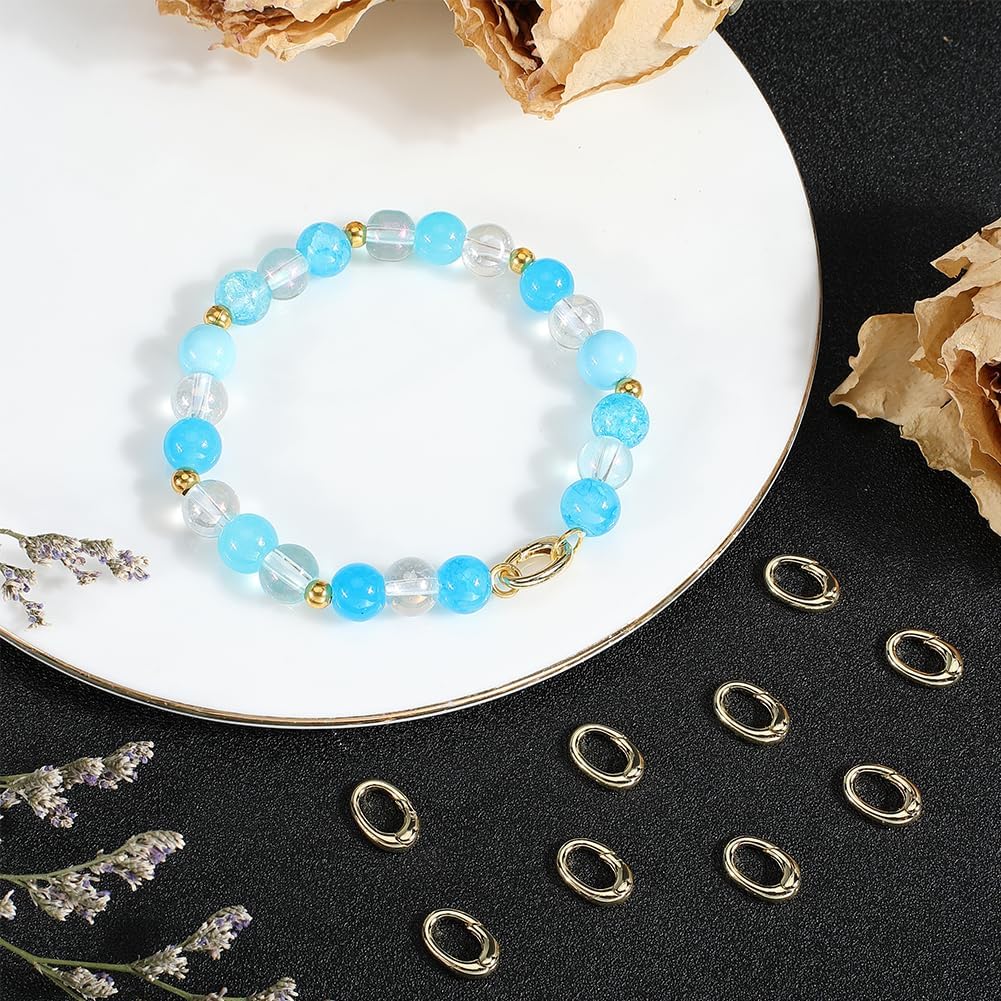 Beebeecraft 10Pcs Small Spring Gate Rings, 0.47x0.31in 18K Gold Plated Oval Spring Clasp Connector Extender for Bracelet Necklace Jewelry Making DIY - Image 4