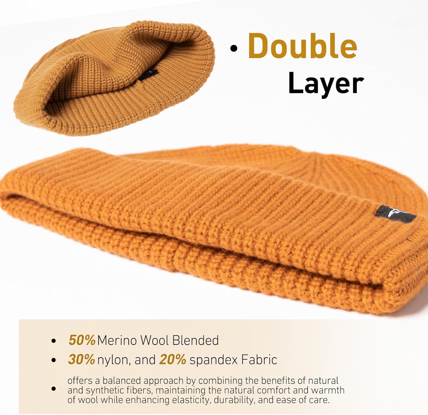 Oversize L/XL/XXL Merino Wool Blend Short Fisheman Beanie Lightweight Warm Hat for Cold Weather Winter - Image 5