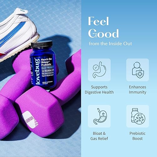 Miniatura 3 de LOVEBUG Prebióticos y probióticos delgados para mujeres, salud digestiva y apoyo inmunológico, 10 mil millones de cepas probióticas UFC, salud