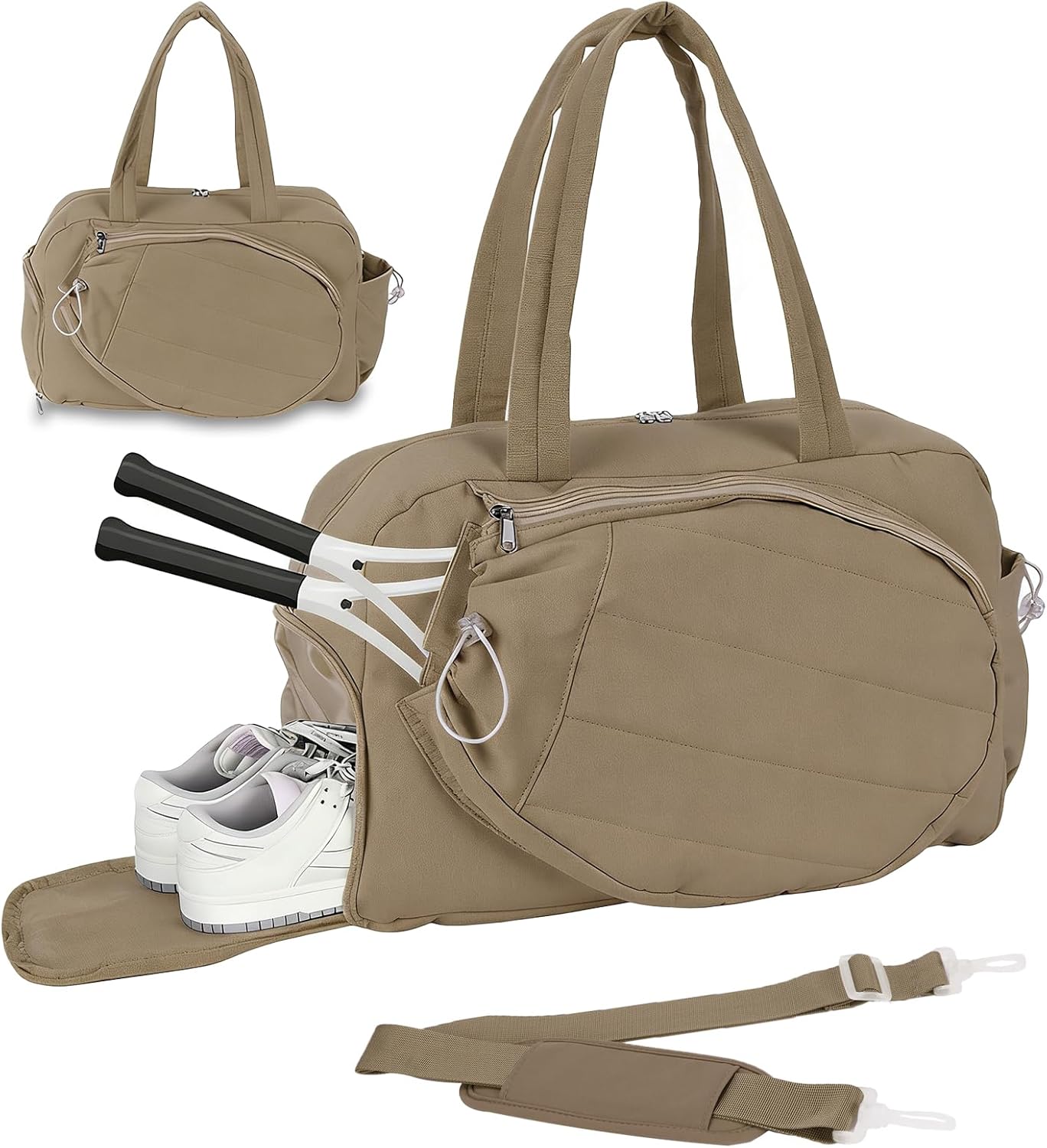 Roomy Tennis Gym Bag for Women - Tennis Tote Holds 2 Rackets, Shoe Compartment&Wet Pocket, Lightweight Sports Duffle, Fits 15.6" Laptop, Overnight Weekend Bag with Shoulder