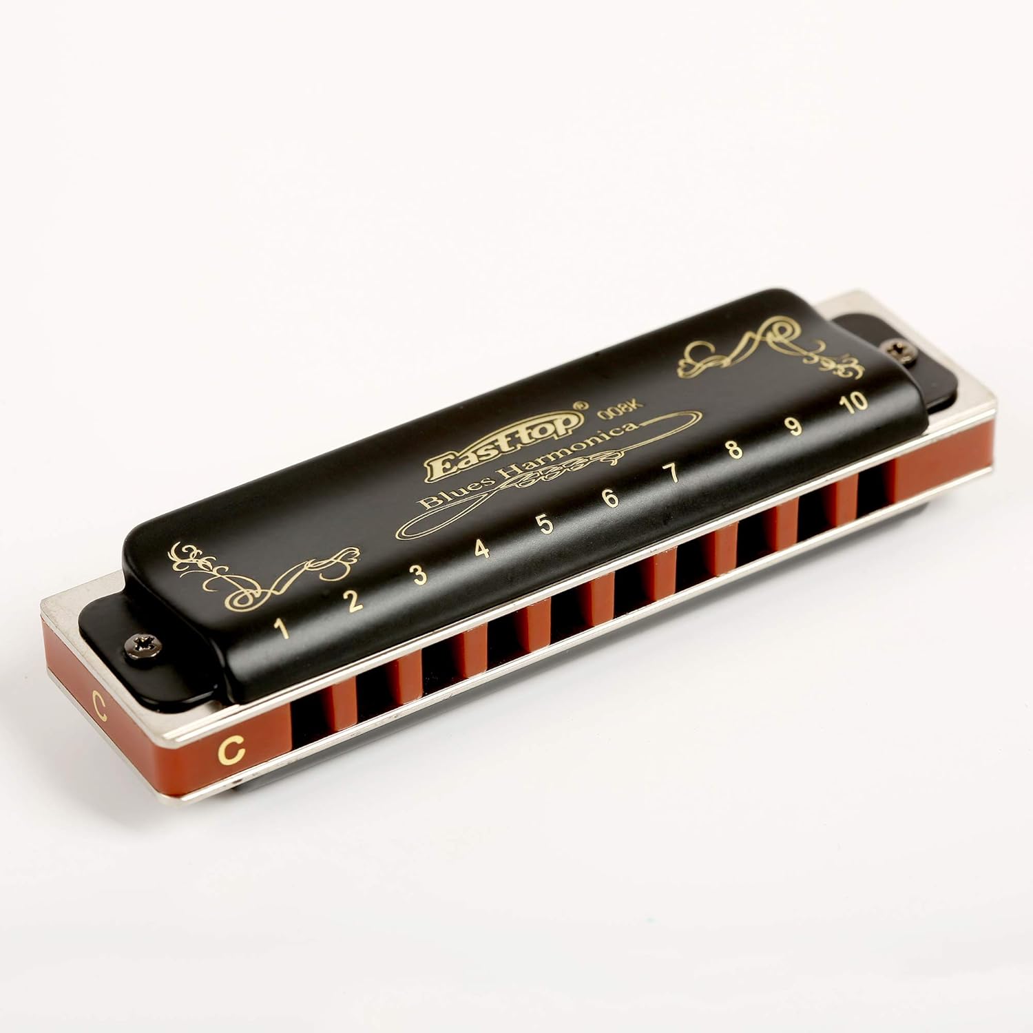 Diatonic Blues Harmonica 10 Holes Blues Harmonica 20 tones black T008K with Case，More Professional Harmonica for Beginner ，Students，Adults and Professional Player (Key of C)