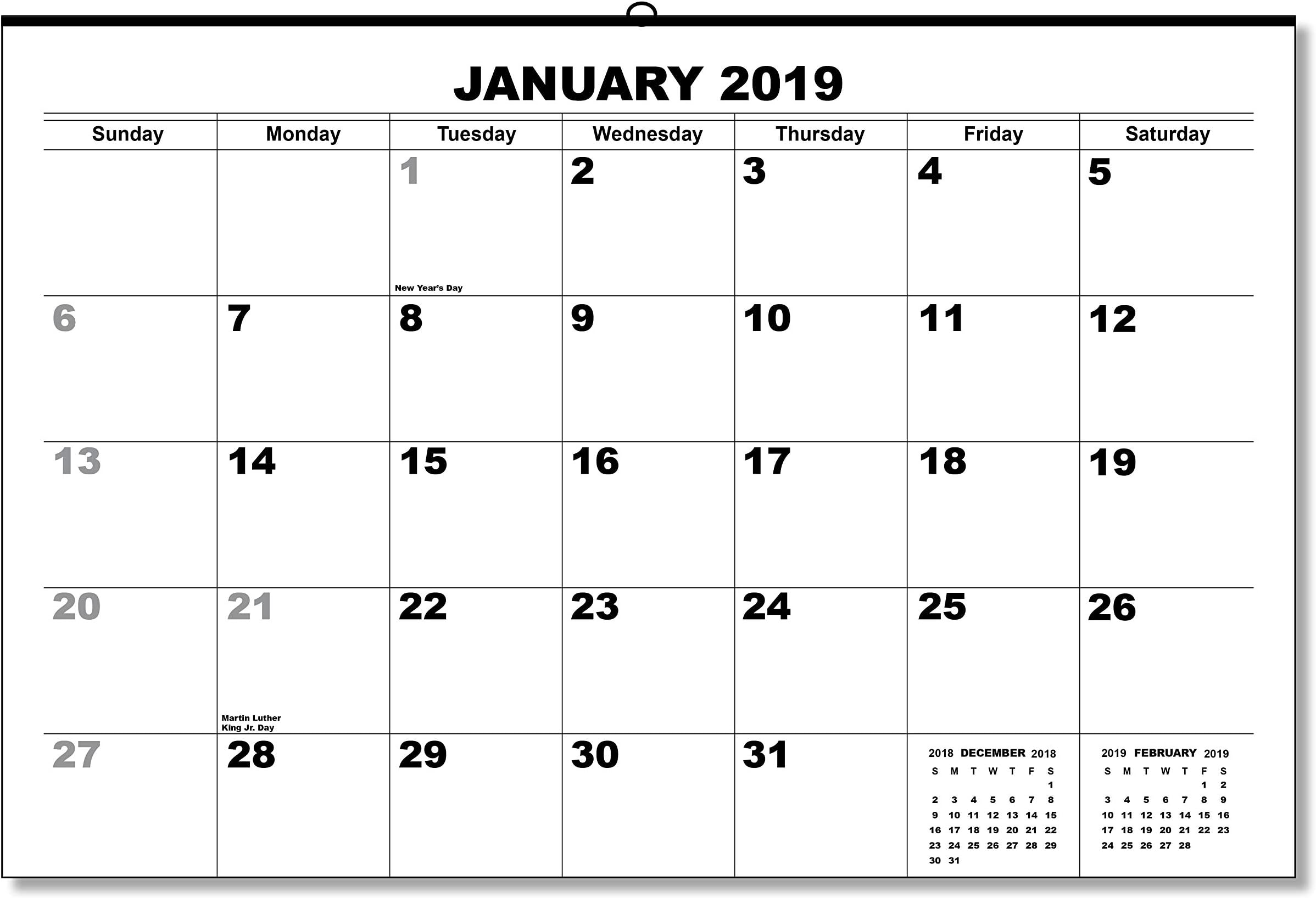 2019 Wall Calendar Beautiful 12 Sheet Calendar Jan - Dec 2019, Bold Design, 12: X 18" Tinned at top, with 2 Months at a Glance on Each Sheet