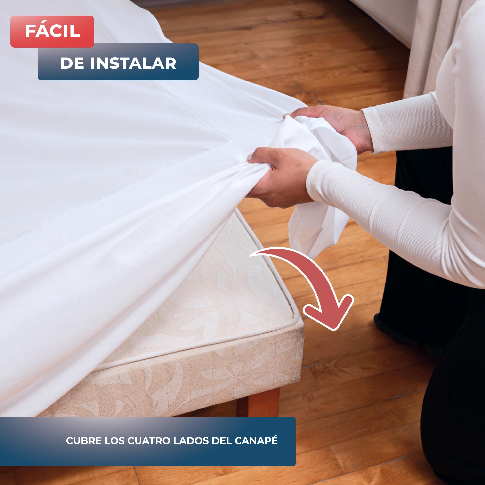 Wrappybag Falda de Cama Cubrecanapé 180 x 200 cm – Funda Somier con Faldones de Cama Largos hasta el Suelo – Renueva, Protege y Cubre tu Somier – Color Blanco – 8 Tamaños
