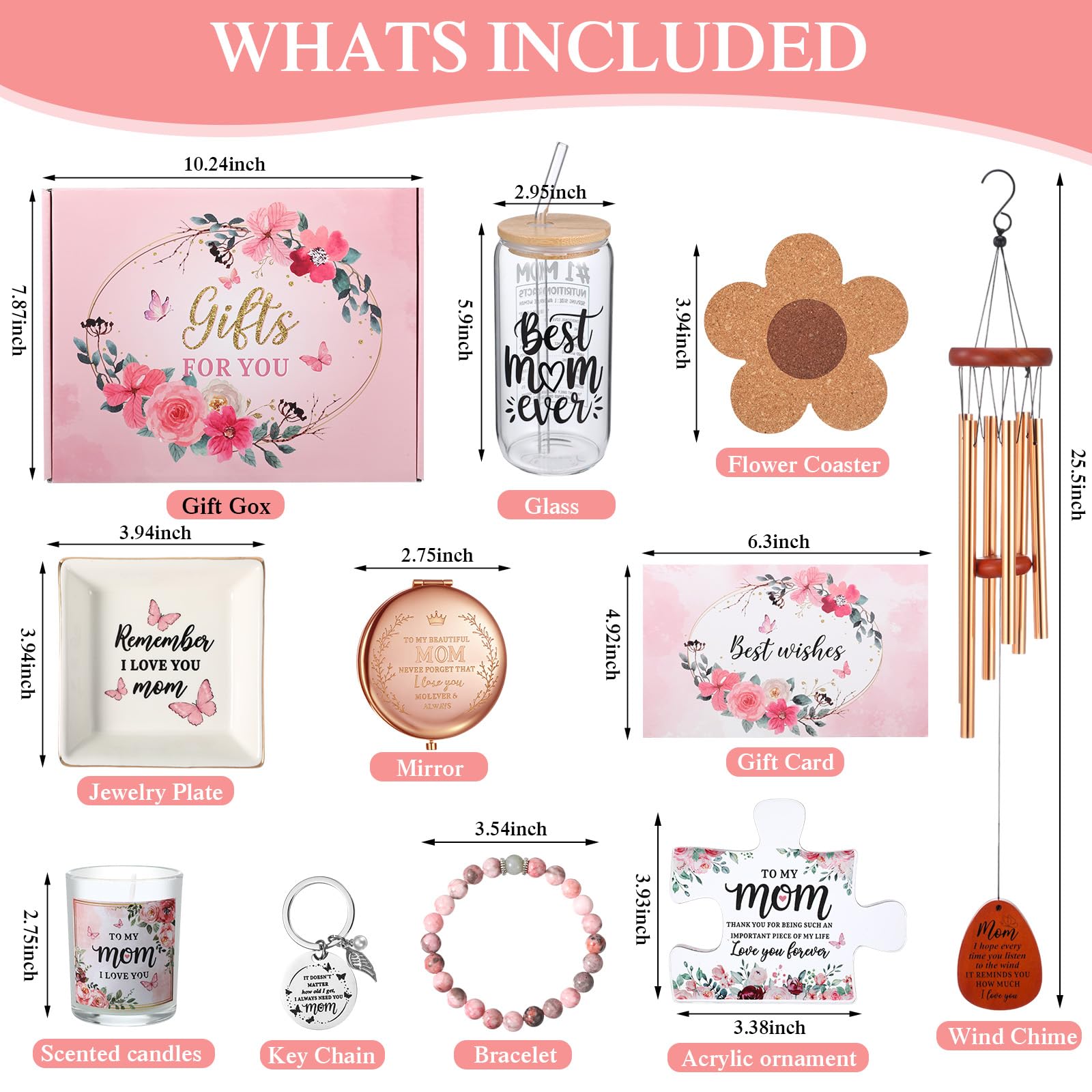 Blosssound Gifts for Mom from Daughter Son Aunt Birthday Gift Box from Niece Nephew Mama Auntie Present Basket Ideas Coffee Glass Cup Mothers Auntie Birthday Presents Basket Set of 11(For Mom)