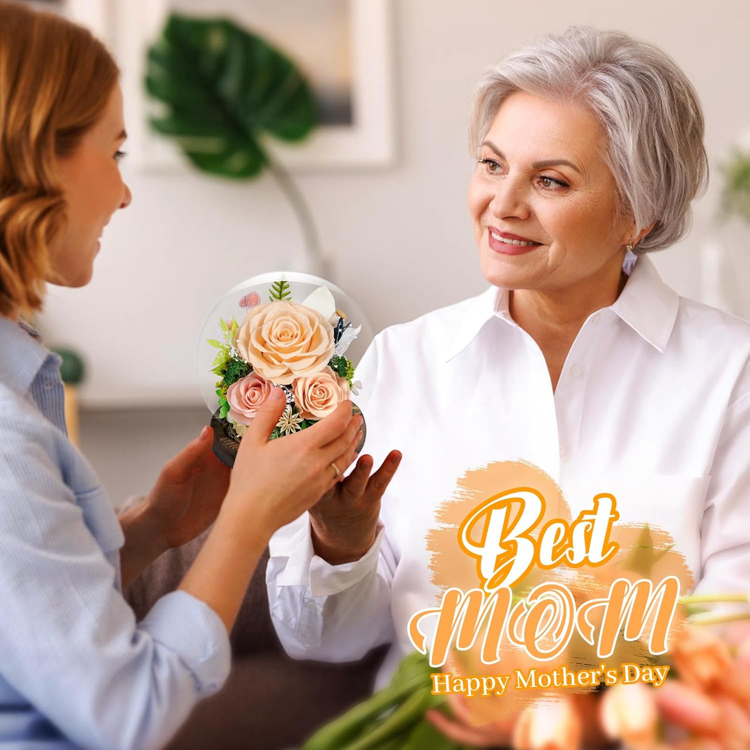 Preserved Roses Forever Flowers in Glass - Birthday Gifts for Women Mom, Real Flowers for Delivery Prime | Rose Gift for Grandma Wife Sister Friend (Mix Champagne) - Image 8