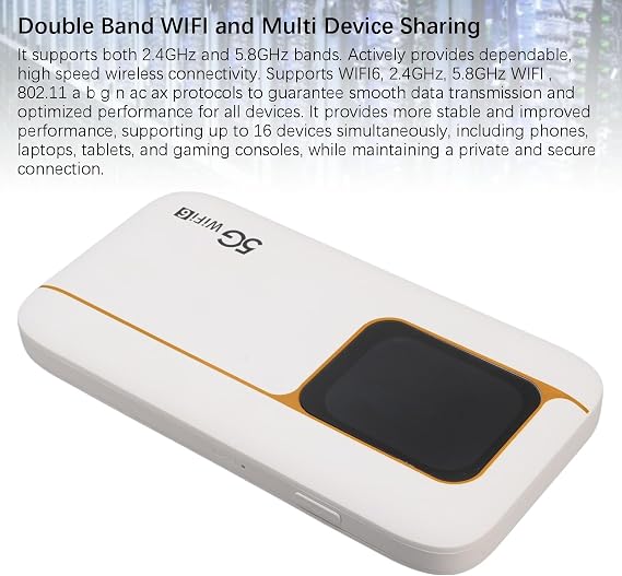 5G Mobile Hotspot, 2.77Gbps DL, IP67 Design, 7100mAh Battery, 16 Devices, WIFI6, 2.4GHz, 5.8GHz, Touch Screen, Portable Router