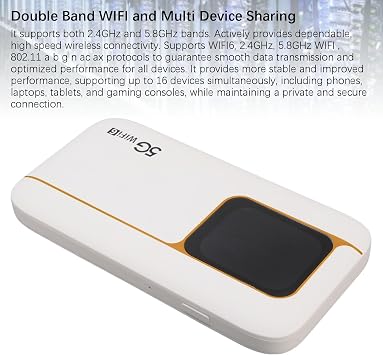 5G Mobile Hotspot, 2.77Gbps DL, IP67 Design, 7100mAh Battery, 16 Devices, WIFI6, 2.4GHz, 5.8GHz, Touch Screen, Portable Router