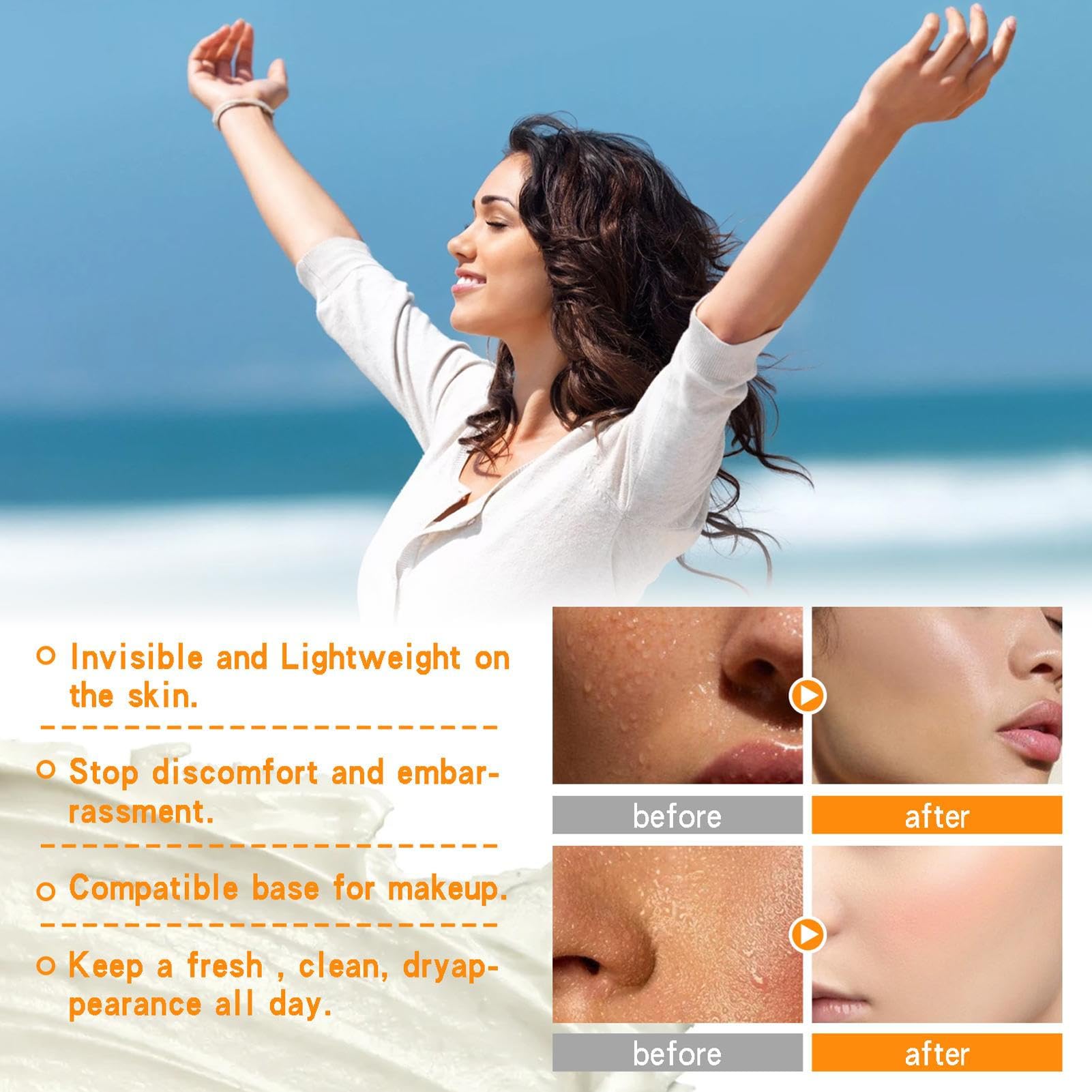Anti Sudor Para Rostro, Loción Facial Absorbente De Sudor, Frente Y Cabelludo Y Control De Aceite Facial, Polvo Mágico Para Hombres Y Mujeres, Loción Facial Para La Frente Stay-Dry