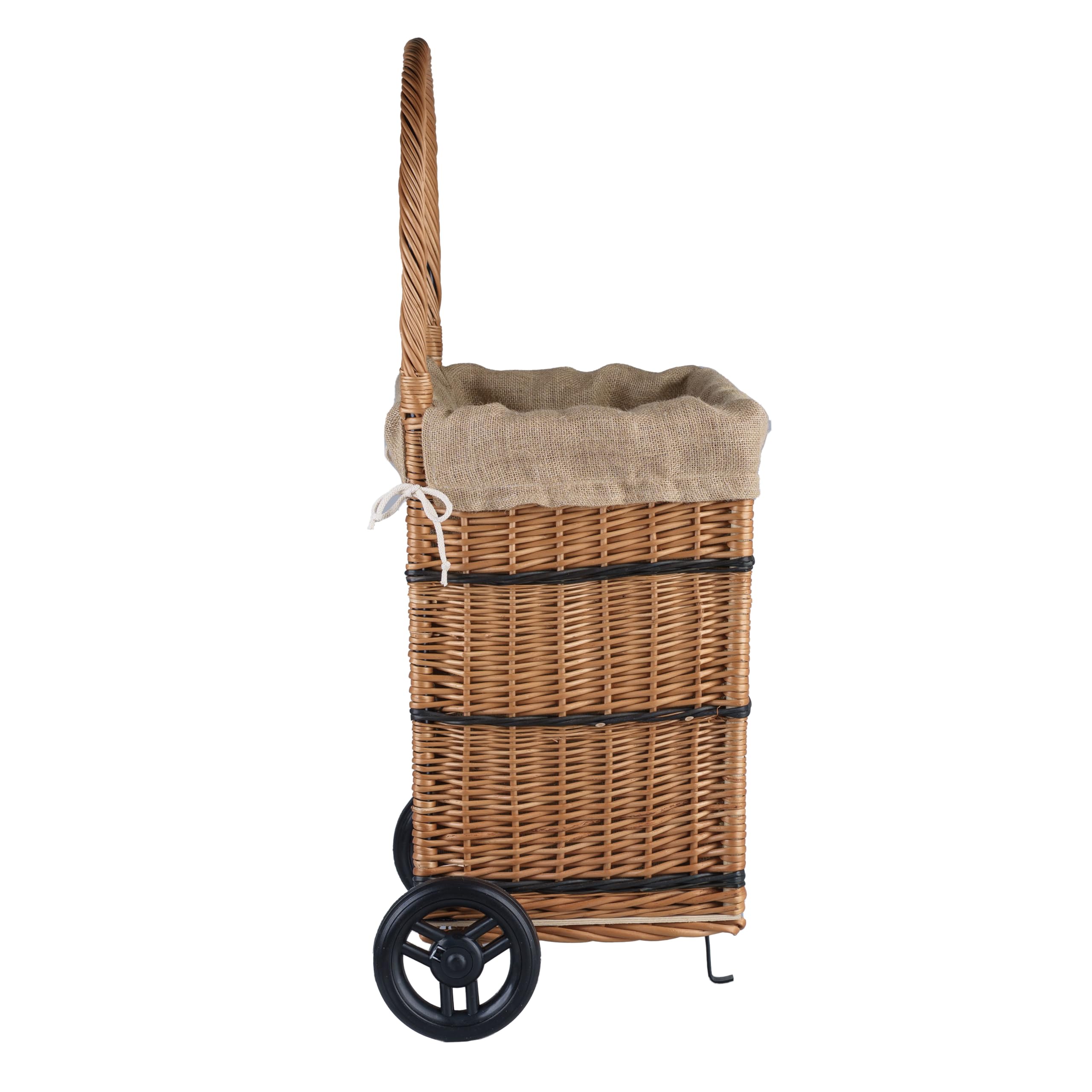 Cestino per legna da ardere in salice, carrello semicircolare solido per camino e stoccaggio, versatile cestino per legna da ardere e shopping, fodera in iuta resistente