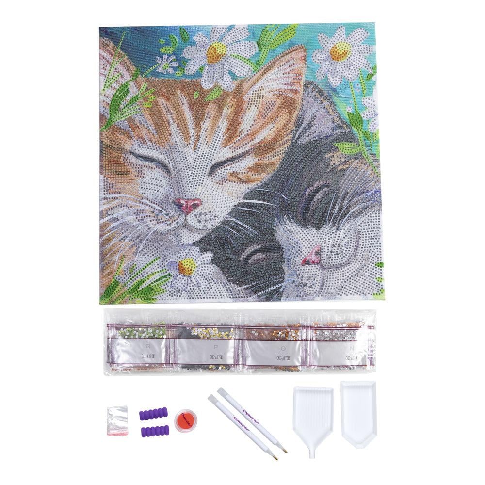 CRYSTAL ART - Kit Tableau Broderie Diamant sur Chassis Toilé - Activité Manuelle de Peinture - Loisirs Créatifs - Adulte et Enfant - Thème : Chats Dormeurs - Format : 30 x 30 cm