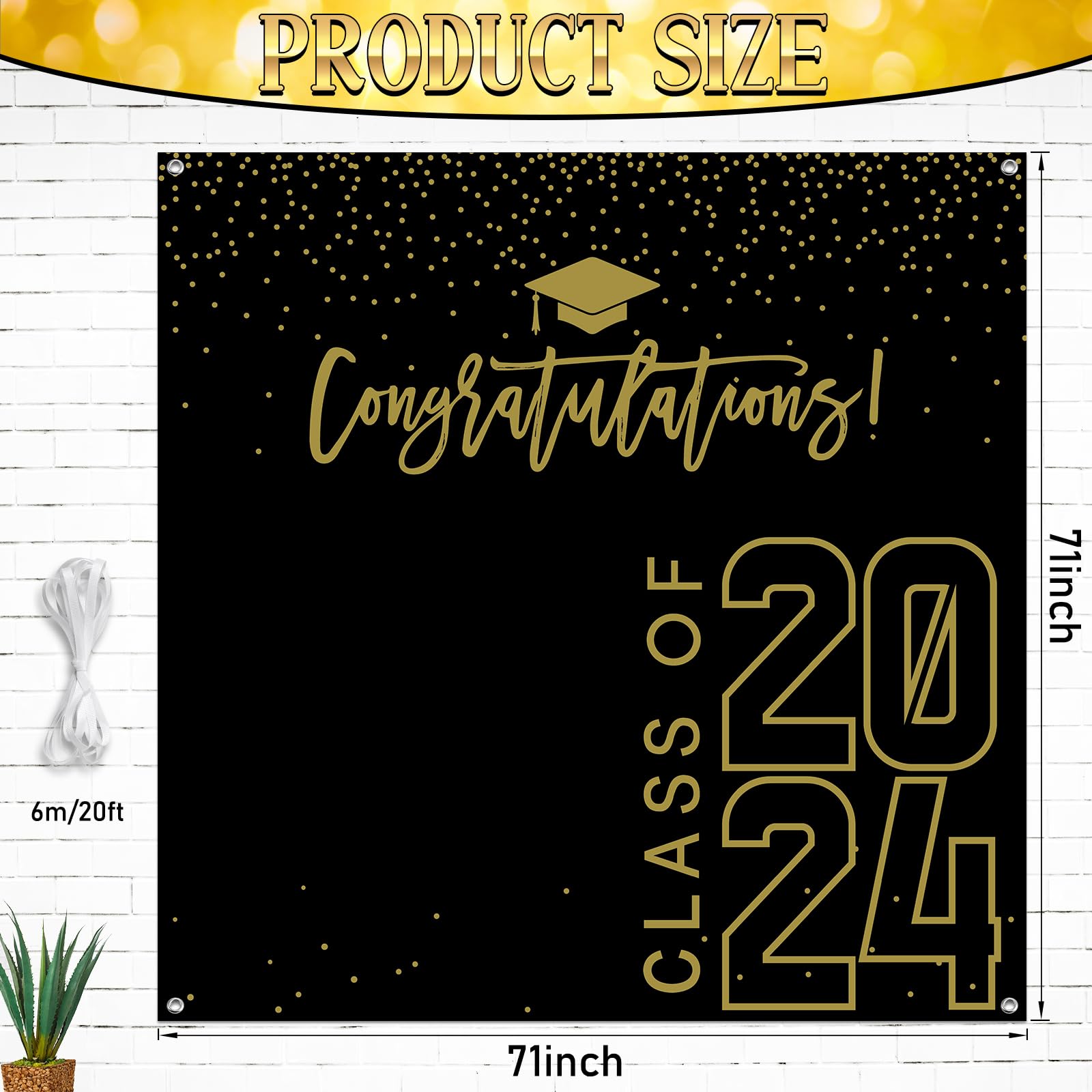 Class of 2024 Graduations Backdrop Black Gold Congrats Grad Party Photo ...