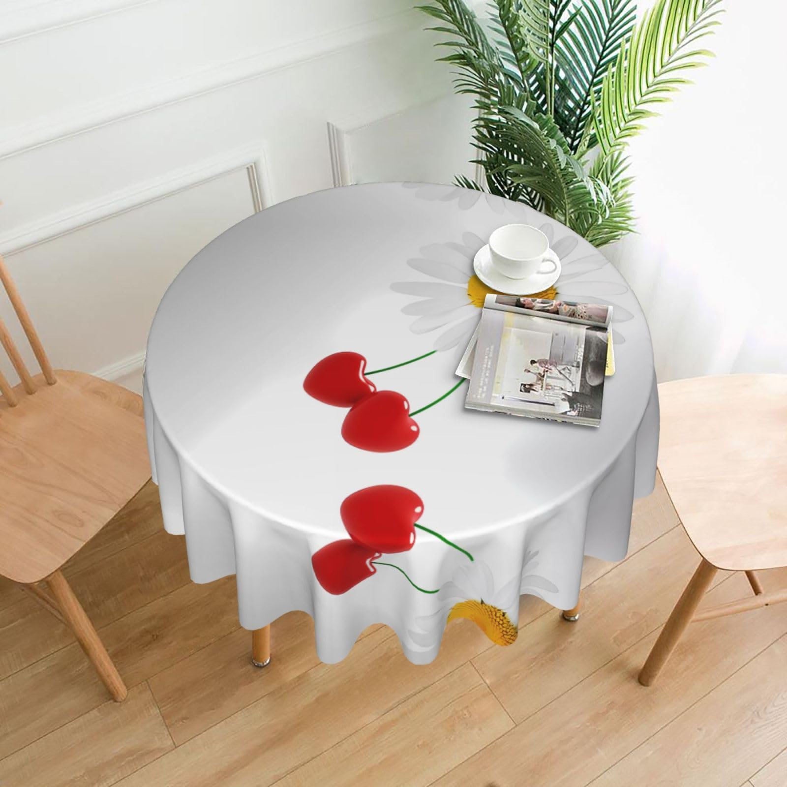 WHJSSF Daisy Heart Love Romance Prints Round Decorative Tablecloth 60in - Elevate Your Dining Experience with a Stylish & Protective Table Throw