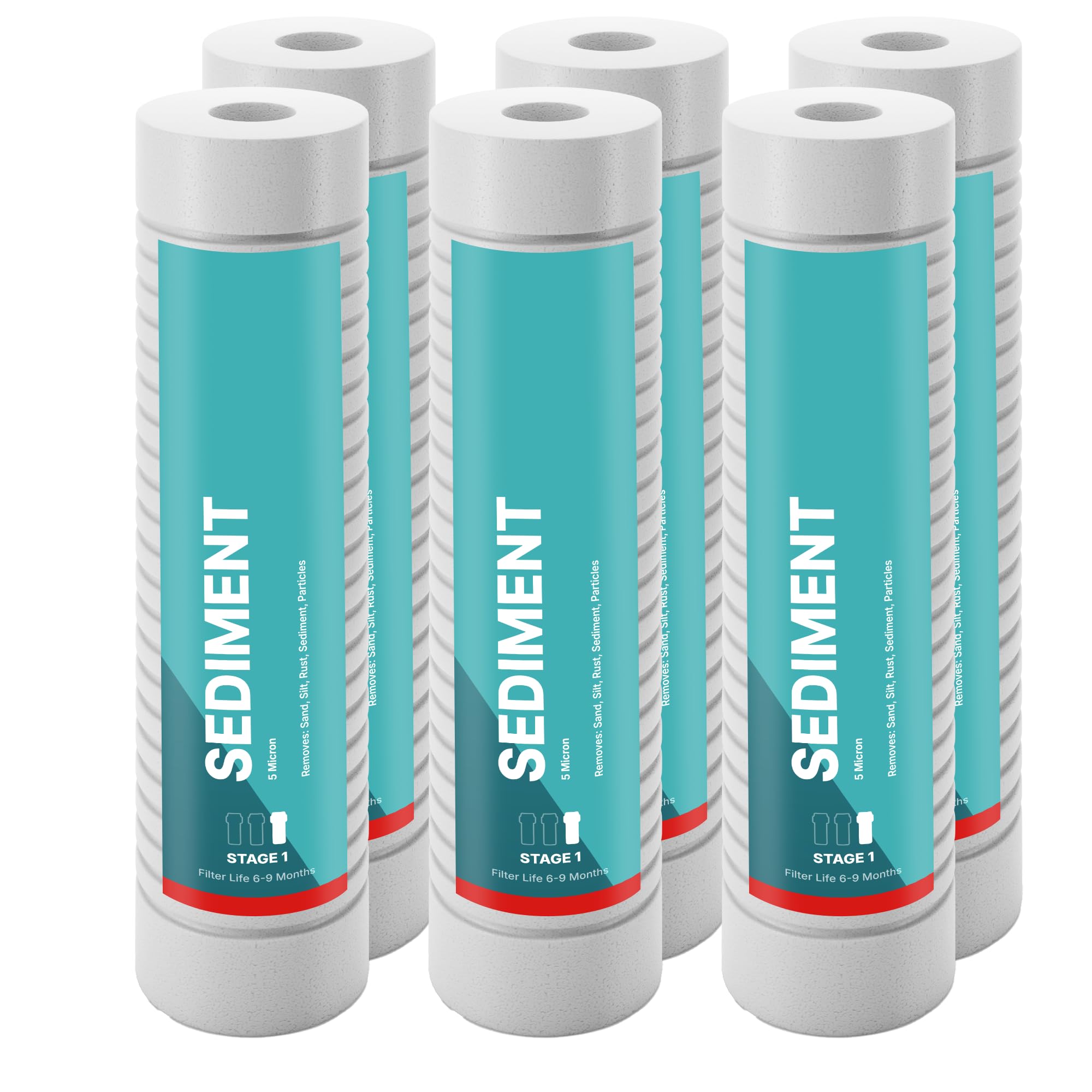 NU Aqua Reverse Osmosis Sediment Filter Replacement - 10 Inch 5Micron Universal RO Water Filtration System Cartridge - 6 Pack of Premium Filters
