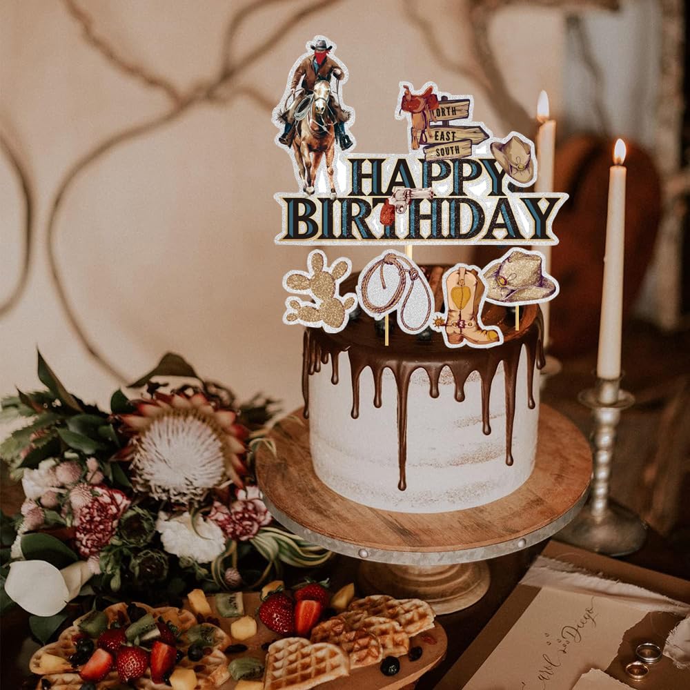 IOSPKKIO 30 Stück Cupcake-Topper Cowboy Thema - Mit Glitzer Für Geburtstagsfeiern