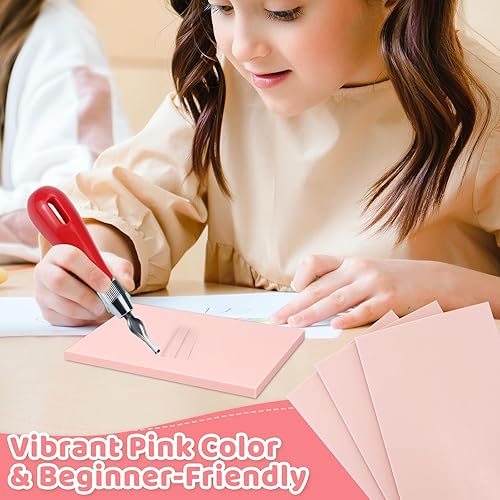 Miniatura 20 de Paquete de 6 bloques de linóleo de goma de color rosa pálido de 8 x 6 pulgadas, ladrillo tallado de goma, bloques de linóleo para proyectos