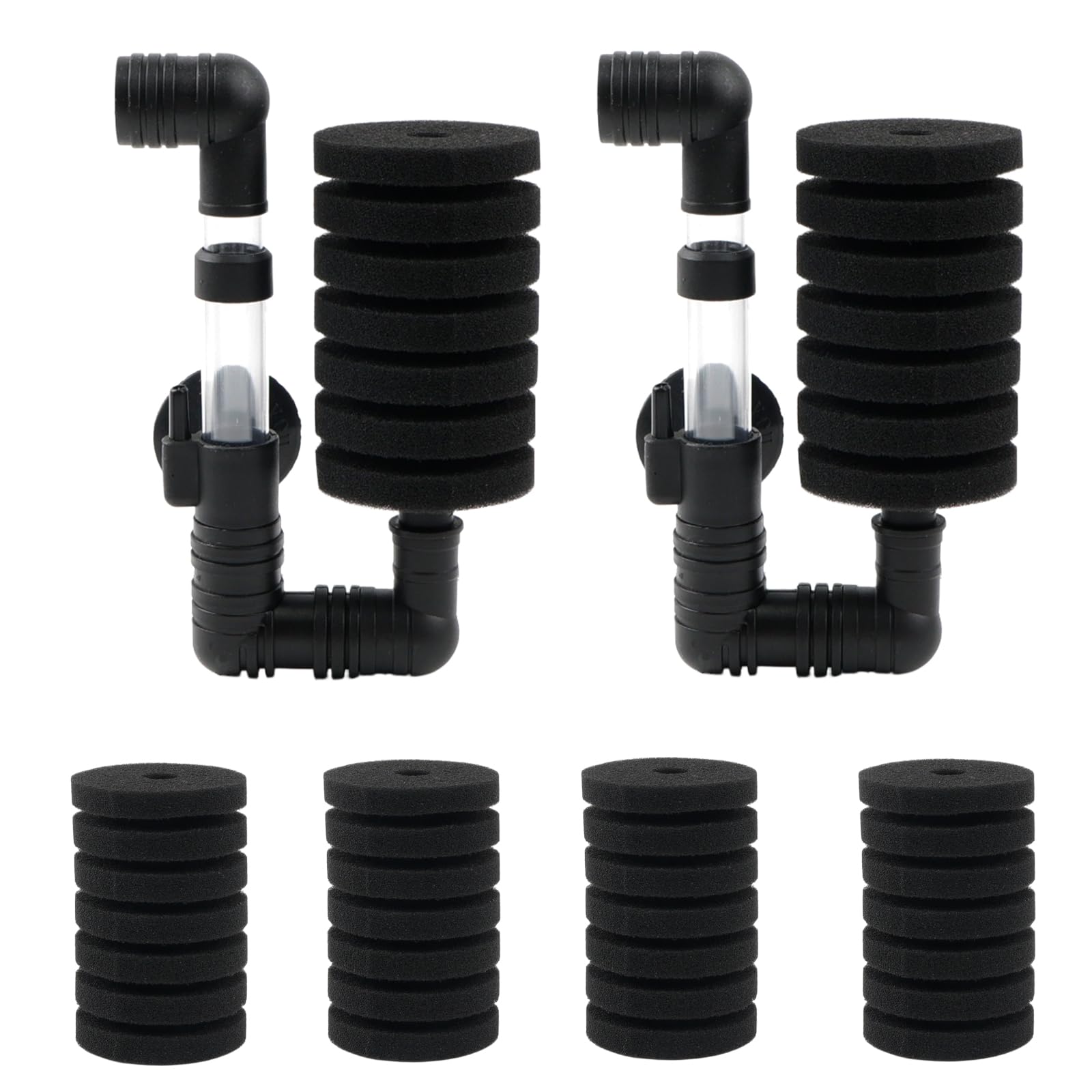 ROSYLEVE 2 Pieces Aquarium Single Head Sponge Filter Aquarium Set, Air Lifter Aquarium Filter with 4 Replacement Sponges for Biological and Mechanical Filtering, Sponge Filter for Bettas Shrimp — image 1