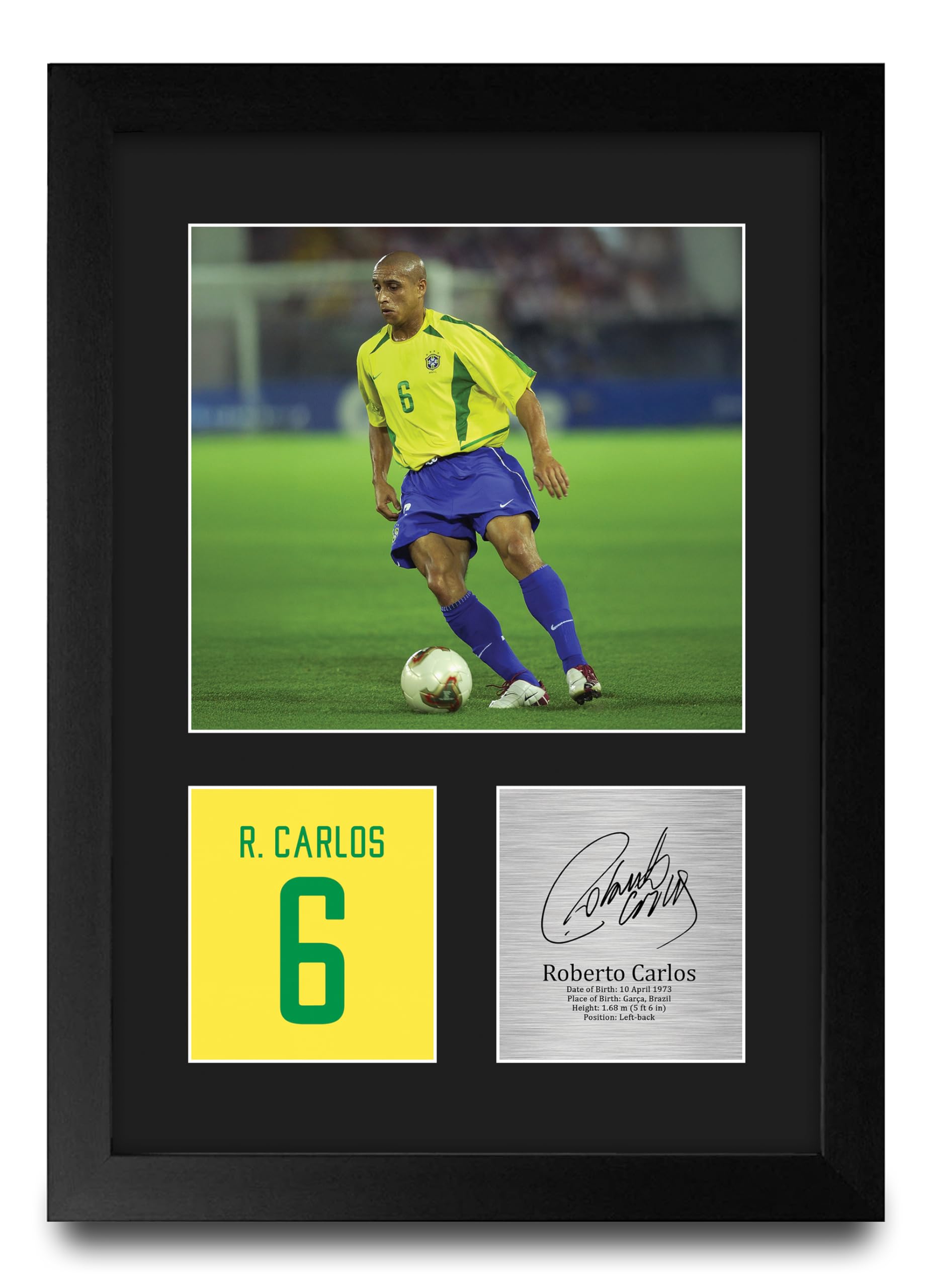 HWC Trading Roberto Carlos Brazil Gifts Printed Signed Autograph Picture for Football Fans and Supporters - A4 Portrait Framed