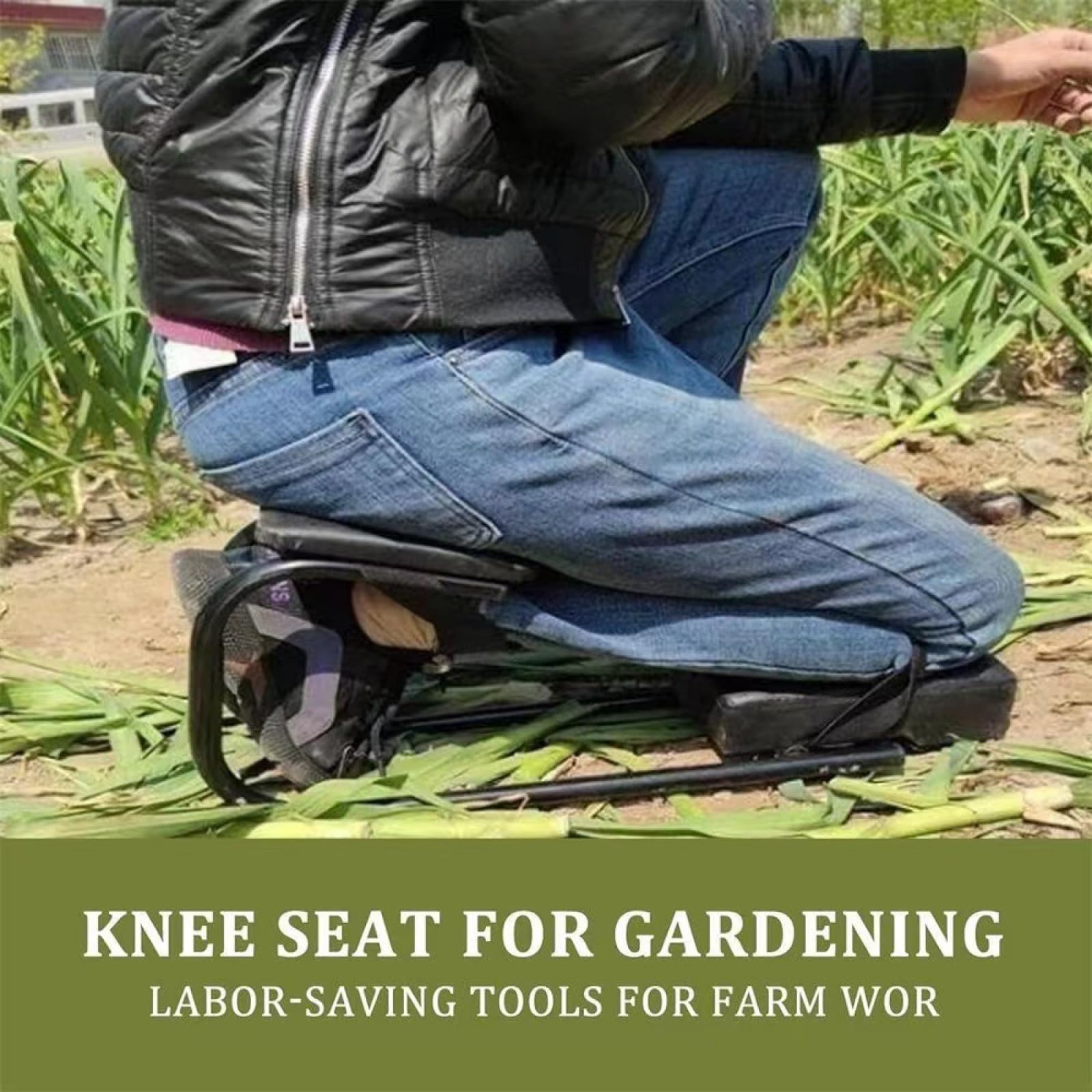 Seduta ergonomica per giardinaggio, ginocchiera con telaio in metallo, protezione ginocchio per artigiani e giardinieri, colore nero
