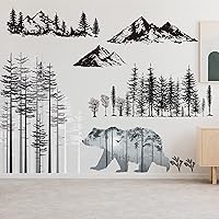 Vista 1 de Outus 3 Sheets Mountain Forest Bear Wall Decals Stickers Pine Tree Wall Decals Woodland Trees Wall Stickers Forest Decals for Kids Nursery Bedroom