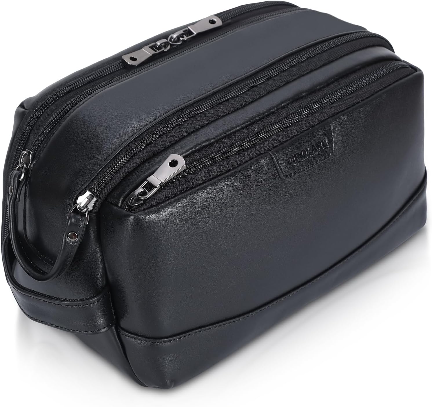 Polare Napa Leather Toiletry Bag for Men Large Travel Cosmetic Case Dopp Kit Shaving Kit Wash Pouch with YKK Zippers (Black)