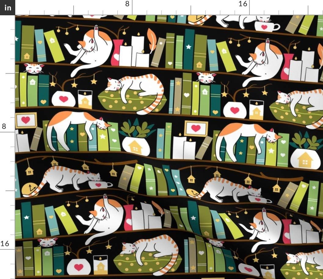 Spoonflower Fabric - Library Cats Cat Book Candle Bookshelf Hygge Books Cute Home Pet Printed on Cotton Poplin Fabric by The Yard - Sewing Shirting Quilting Dresses Apparel Crafts