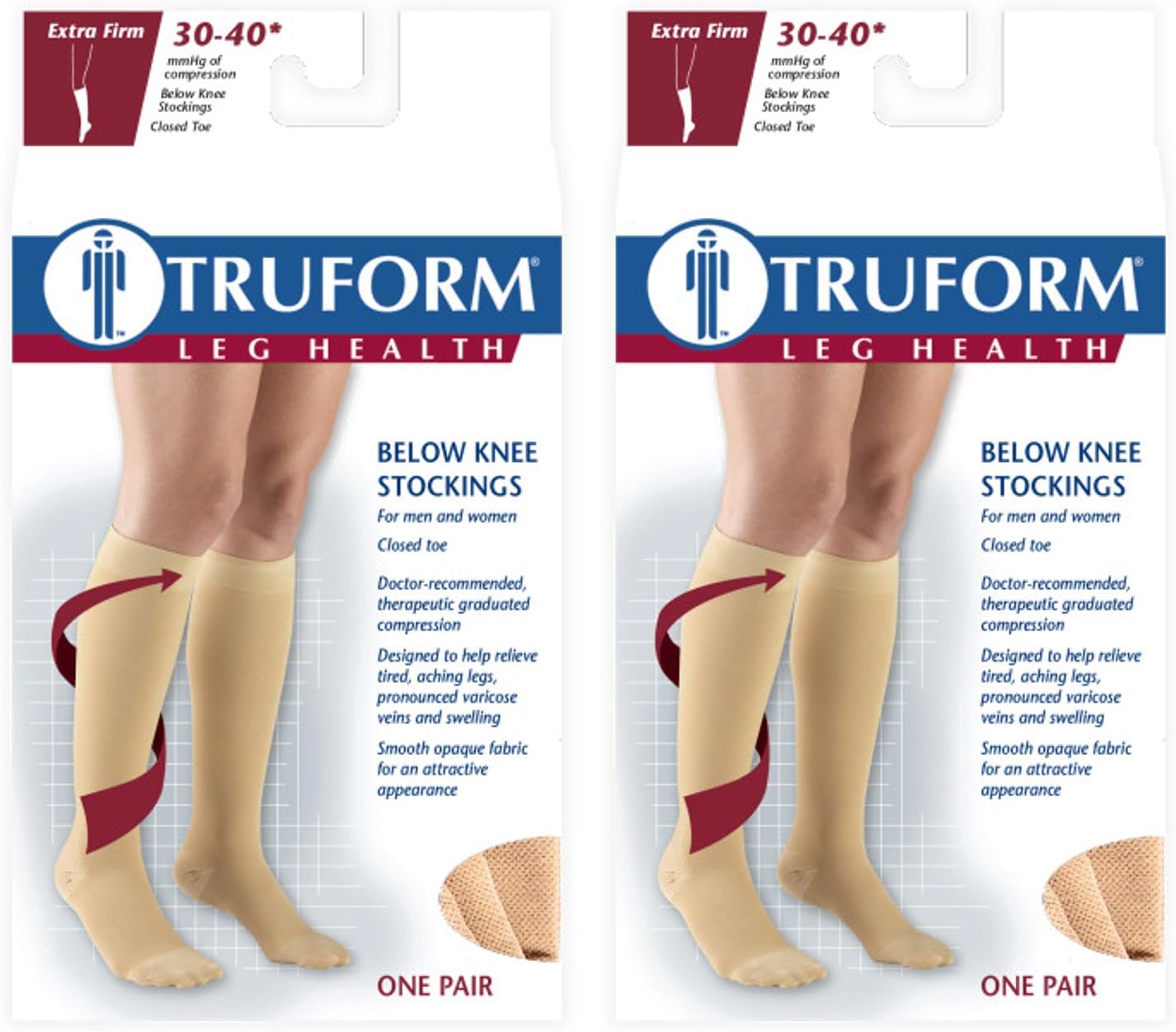 Truform Compression 30-40 mmHg Knee High Stockings Black, Medium, 2 Count