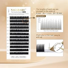 NAGARAKU Wet Camellia Eyelash Extension, Individual Lashes 3 Multi-length Fans Premium Matte Black Natural Pre-Glued Classic Lash Extensions Mega Volume Beauty Salon Supplies - 0.07LC 7-8-9