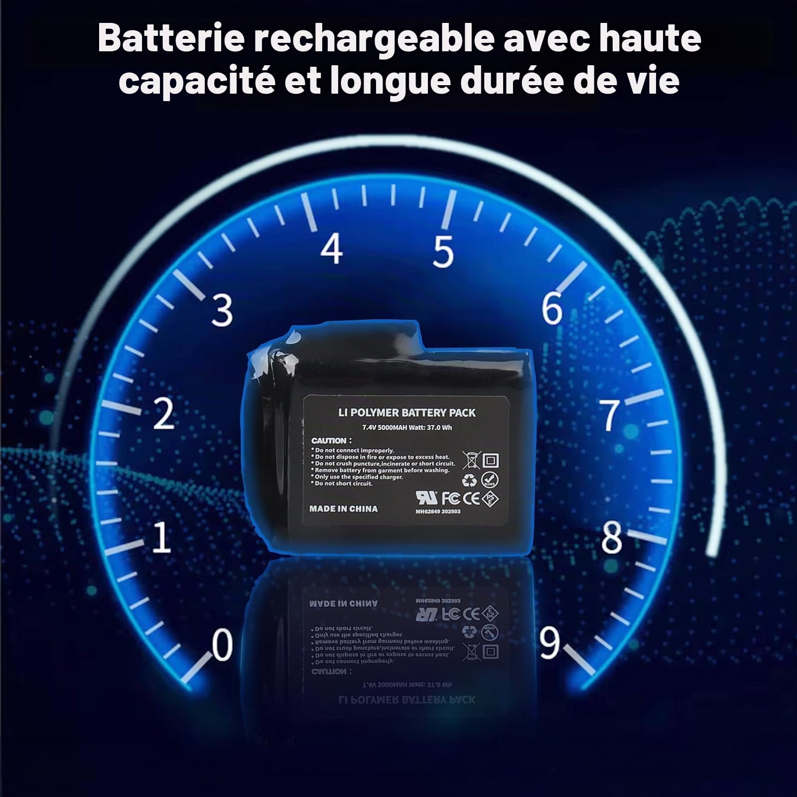 Lot de 2 Batteries Lithium-polymère Rechargeables 7,4 V 5 000 mAh 37 Wh avec Chargeur pour Gants Chauffants,Chaussettes chauffantes,Bonnets Chauffants, cagoules chauffantes,Semelles chauffantes