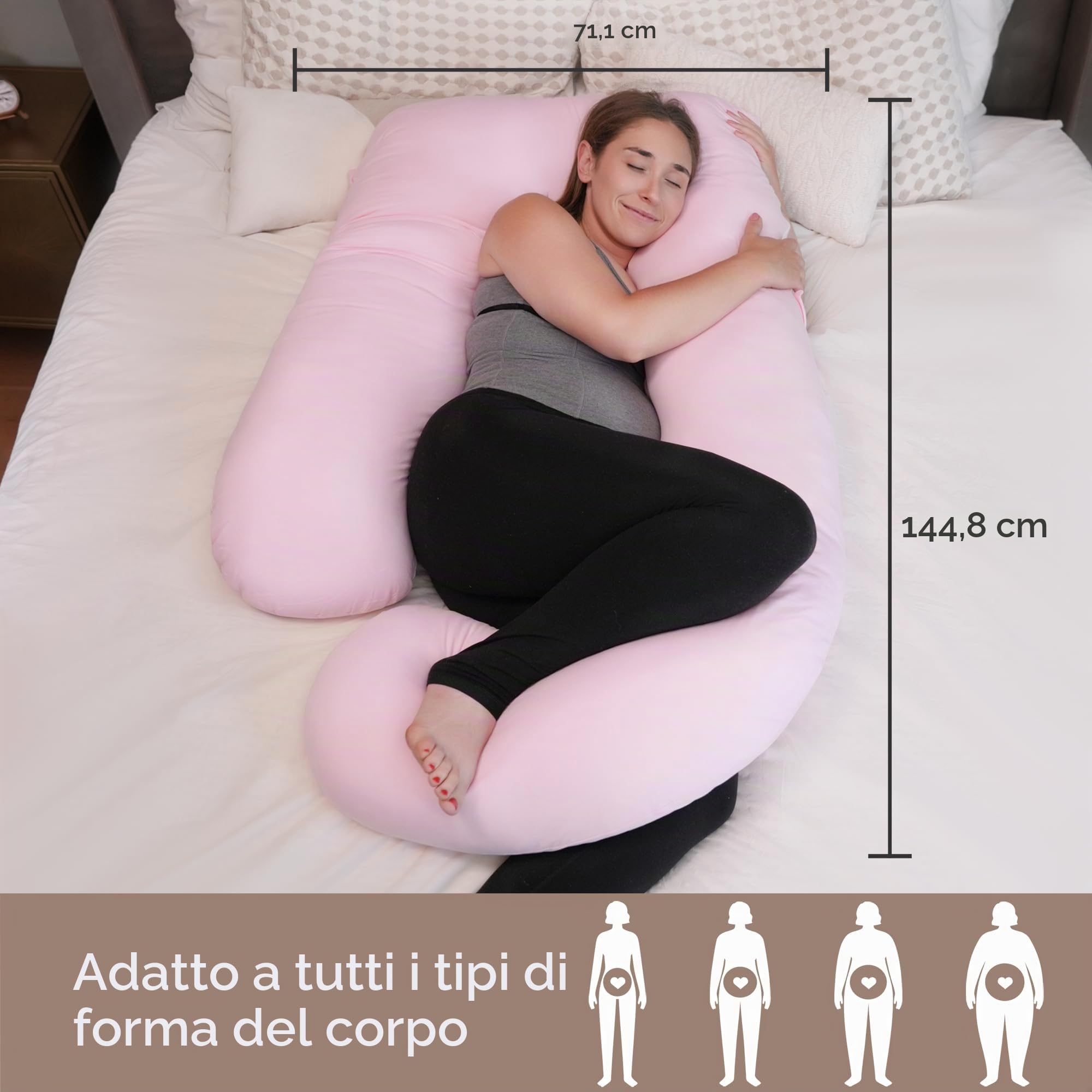 Cuscino Gravidanza con Copertura Cotone Rimovibile | Cuscino Maternità U,Supporto Totale Corpo per Dormire Senza Dolori,Cuscino per L'allattamento,Cuscino di Posizionamento