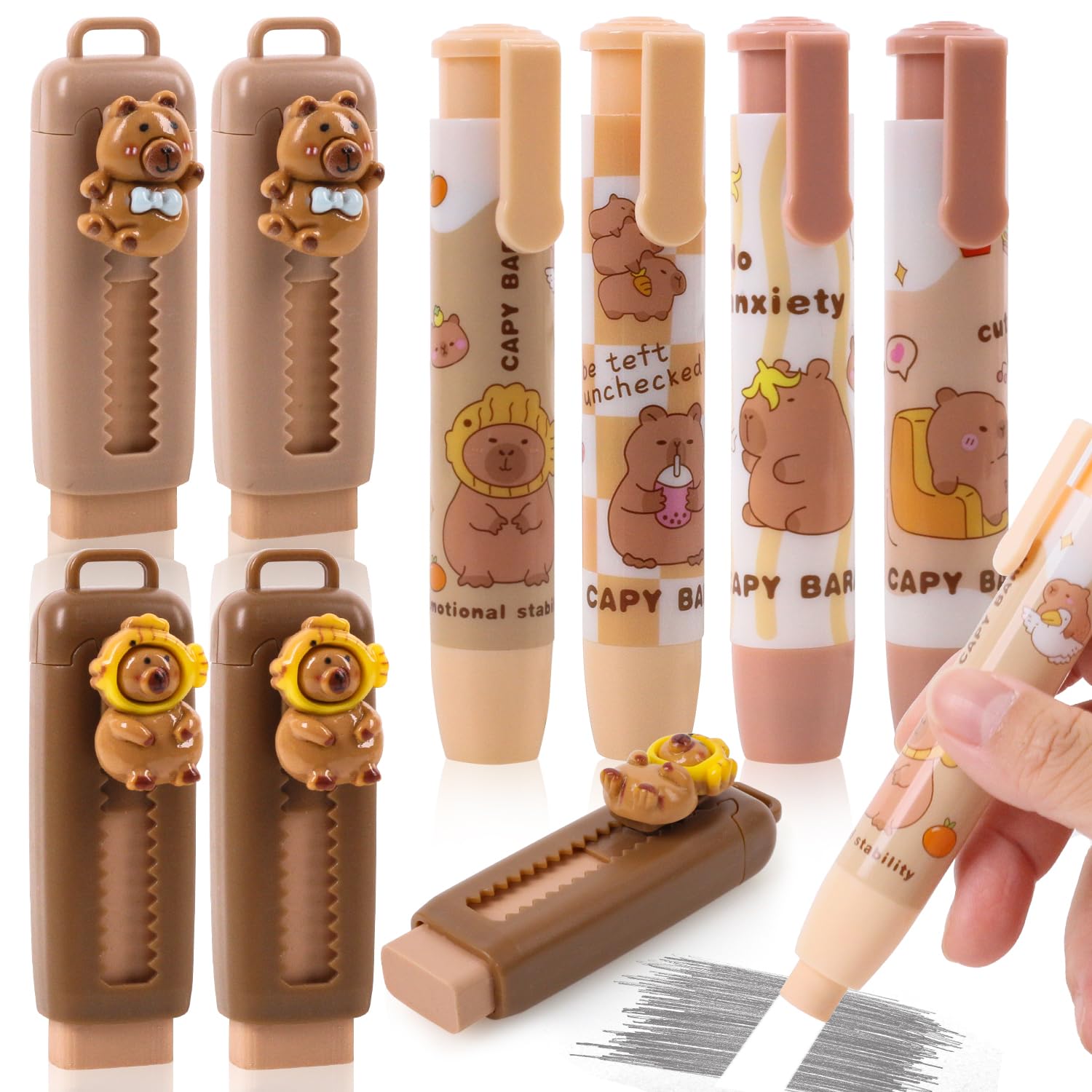 Dncvb 8pcs Cute Rubbers, Retractable Pencil Erasers, Animal Rubbers Sliding Retractable Pencil Eraser for Shool, Home and Office, Party Favours Give Away