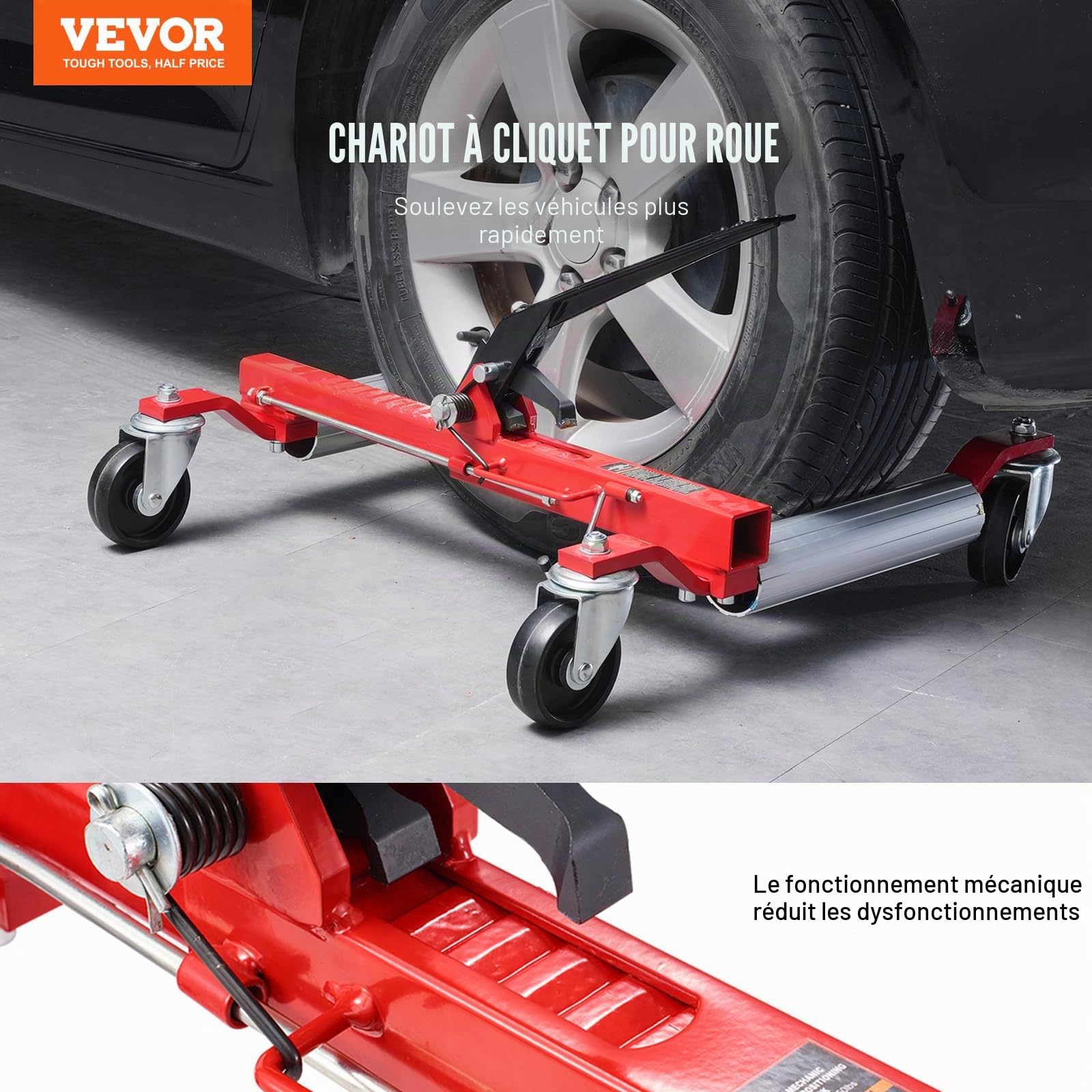 VEVOR Chariot de Manutention de Voiture Capacité de Charge 680 kg, Chariot Déplace Voiture à Cliquet, Aide à la Manœuvre Positionnement pour Véhicule Camion Remorque Atelier Garage Auto