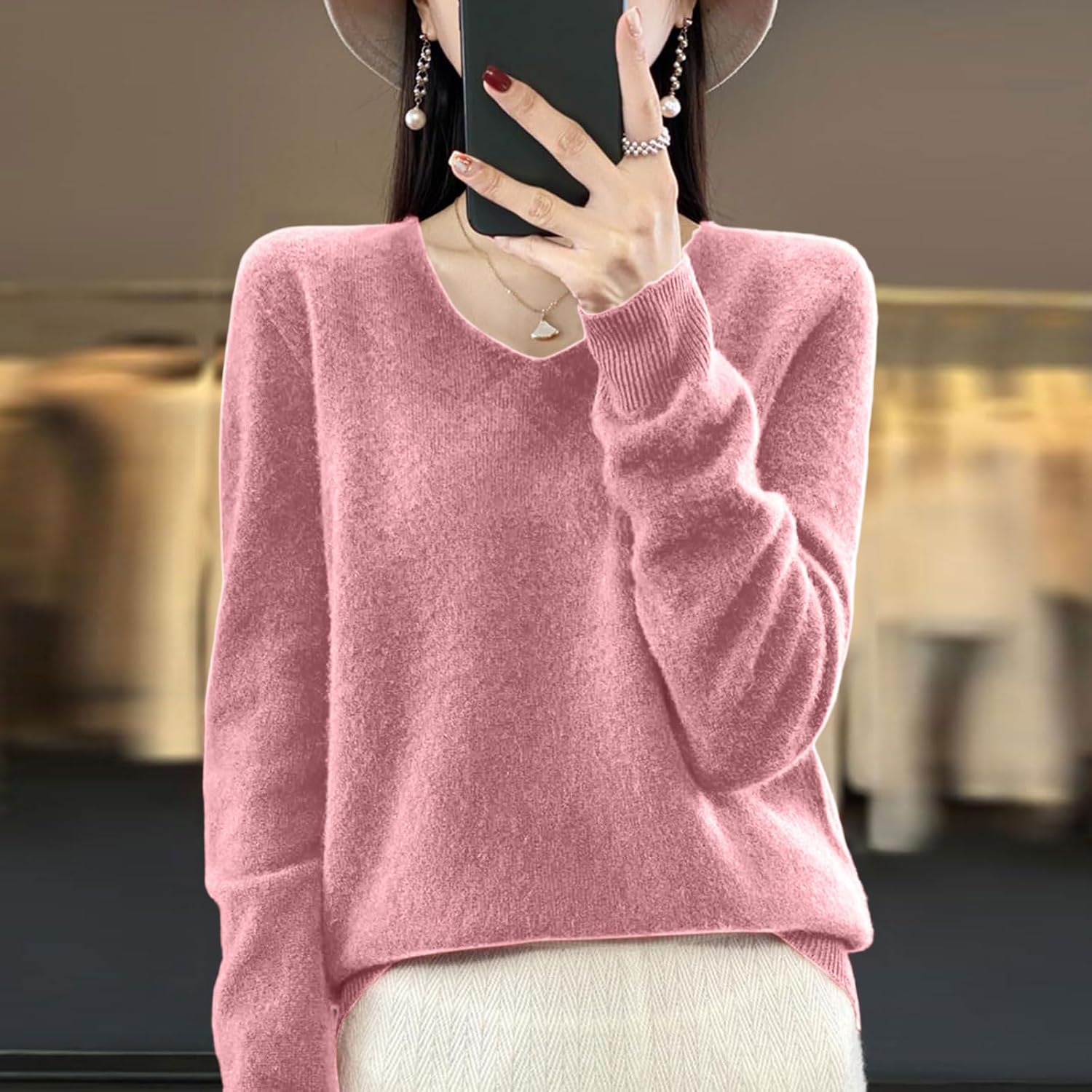 Cashmere Sweater for Women V Neck Long Sleeve Wool Blend Knit Tops Casual Lightweight Warm Cozy Pullover Sweaters - Image 3