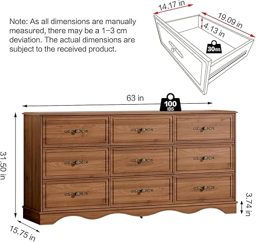 Miniatura 74 de Cómoda de 6 cajones, cómoda de mediados de siglo de 47 pulgadas de ancho, cómoda de madera para dormitorio con 6 cajones de almacenamiento para