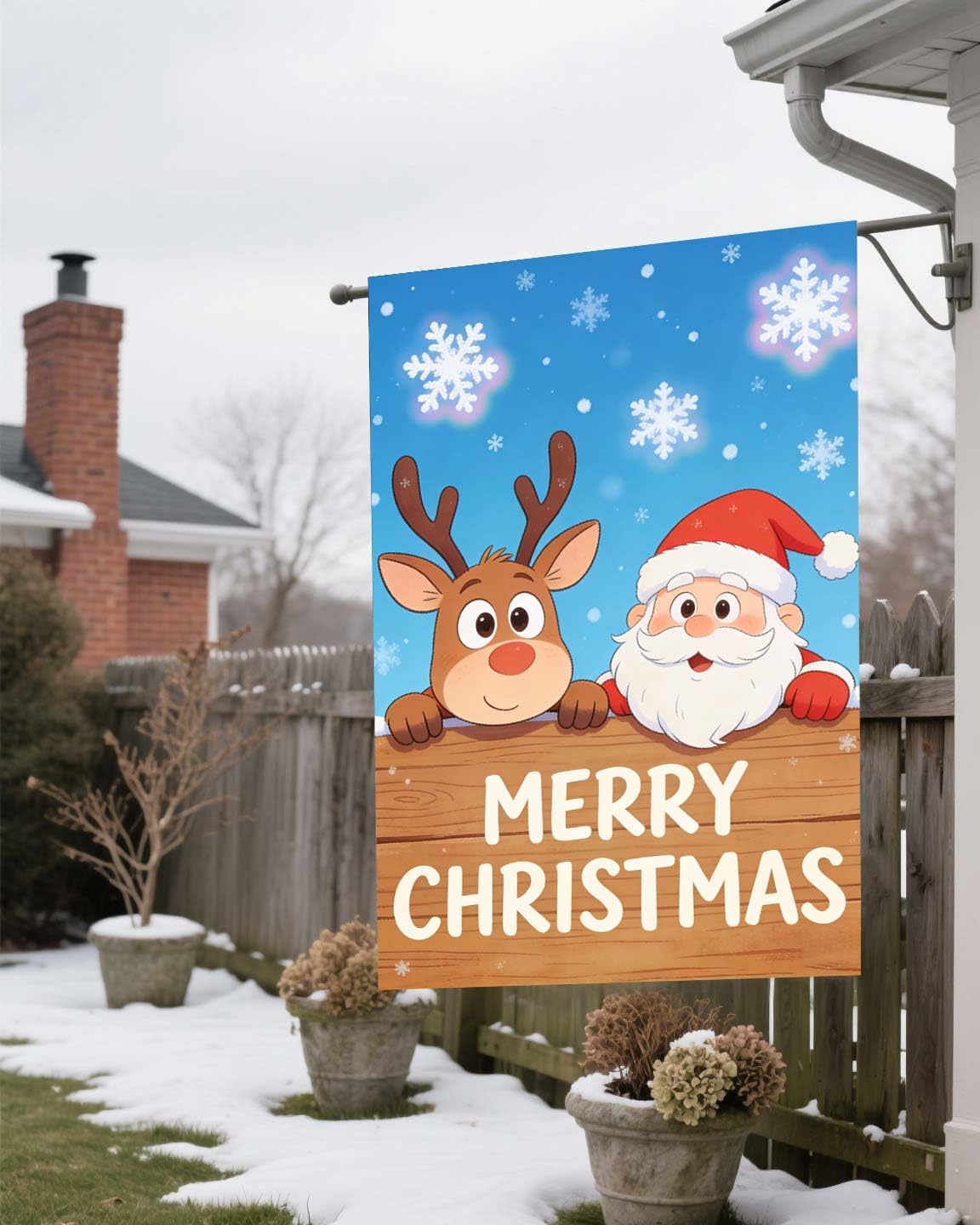 Santa Claus Deer Merry Christmas Holiday Snow Winter New Year House Flag 28" x 40" Double Sided Polyester Welcome Yard Garden Flag Banners for Patio Lawn Home Outdoor Decor