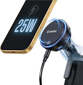 Qi2 25W Magnetic Wireless Charger Mount Cooling Fan for Tesla Screen Corner | Helps Reduce Phone Heat,Magnetic Phone case compatible,Adjustable Screen Corner Mount for Tesla,45W Car Charger Included