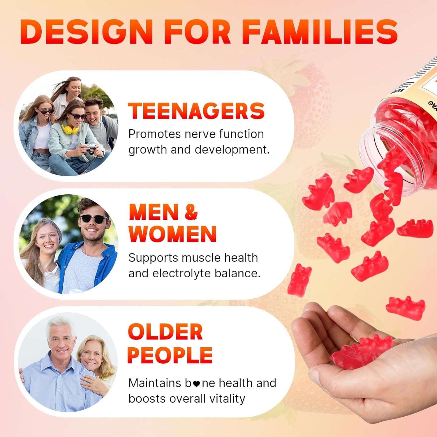 Potassium Citrate Gummies 1200mg for Adults Women & Men, Chewable Potassium Supplement for Reduce Leg Cramps & Muscle Health, Sugar Free, Strawberry Flavor, 60 Count - Image 5