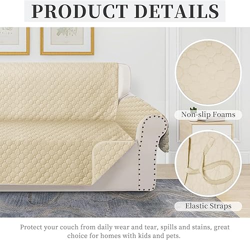 Miniatura 2 de Ycosy Fundas acolchadas impermeables para sofá de 3 cojines, funda de tela lavable antideslizante, súper suave, gruesa, protector de muebles para