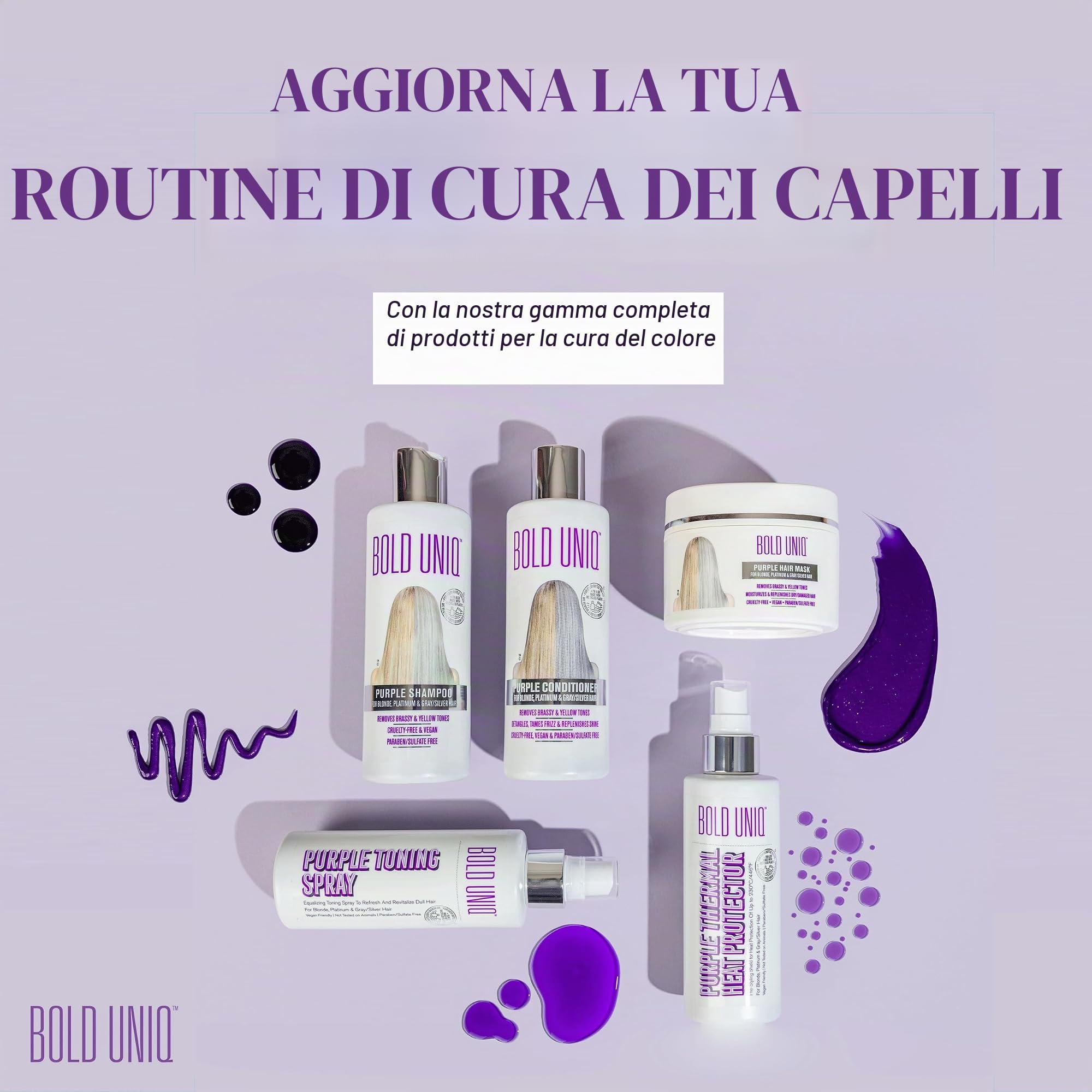 Bold Uniq Maschera Antigiallo per Capelli, Tonalizzante Viola per Capelli Biondi e Argento, 200ml