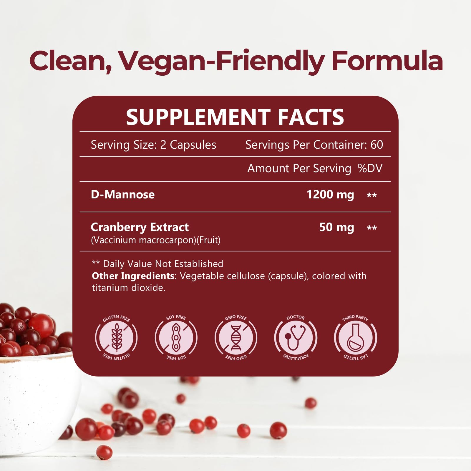 NATURE TARGET D-Mannose 1200mg Supplements with Cranberry - 120 Capsules — Amazon image 6