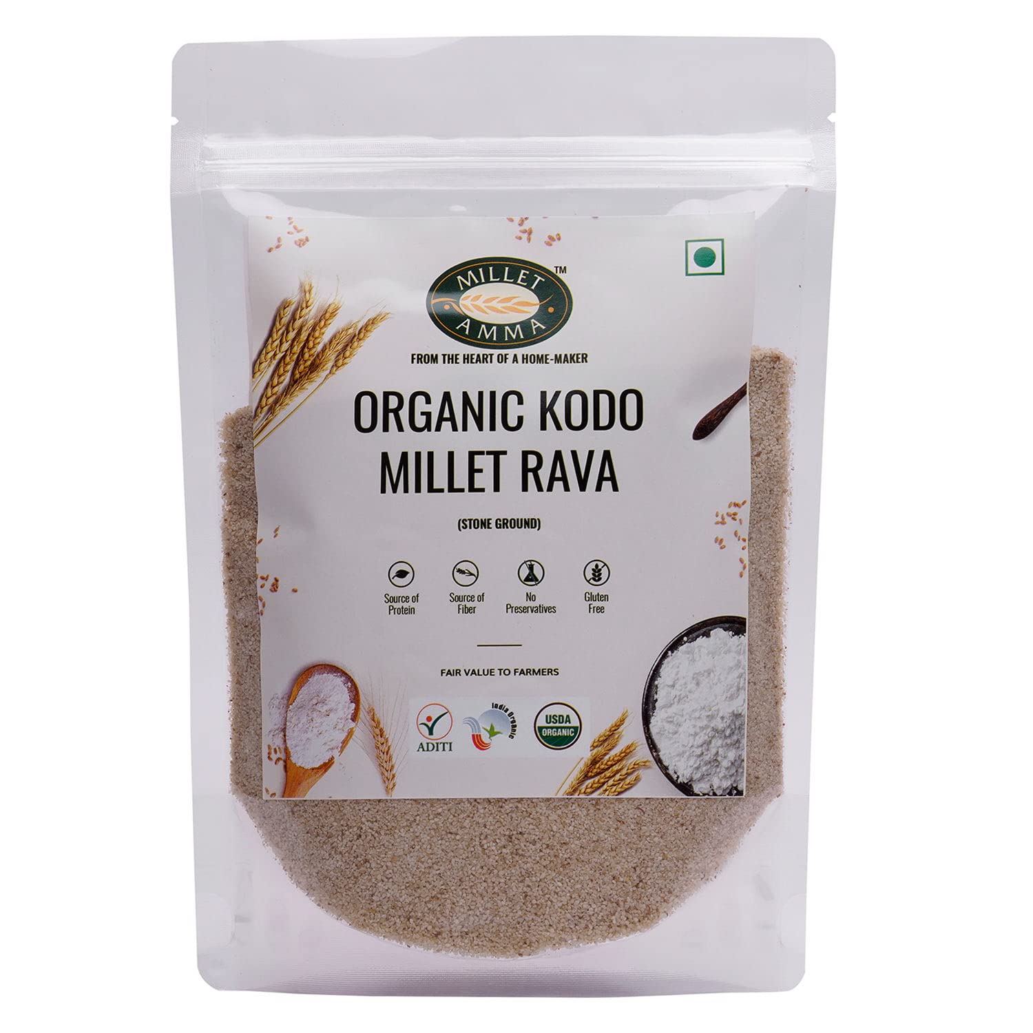 Millet Amma CERTIFIED ORGANIC Kodo Millet Rava 1 kg Pack (Arikelu