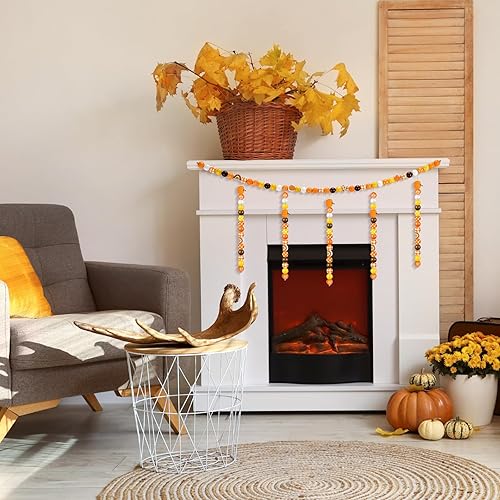Miniatura 6 de 200 cuentas de madera de otoño, cuentas de Acción de Gracias, cuentas de hoja de arce de calabaza, cuentas espaciadoras sueltas redondas coloridas