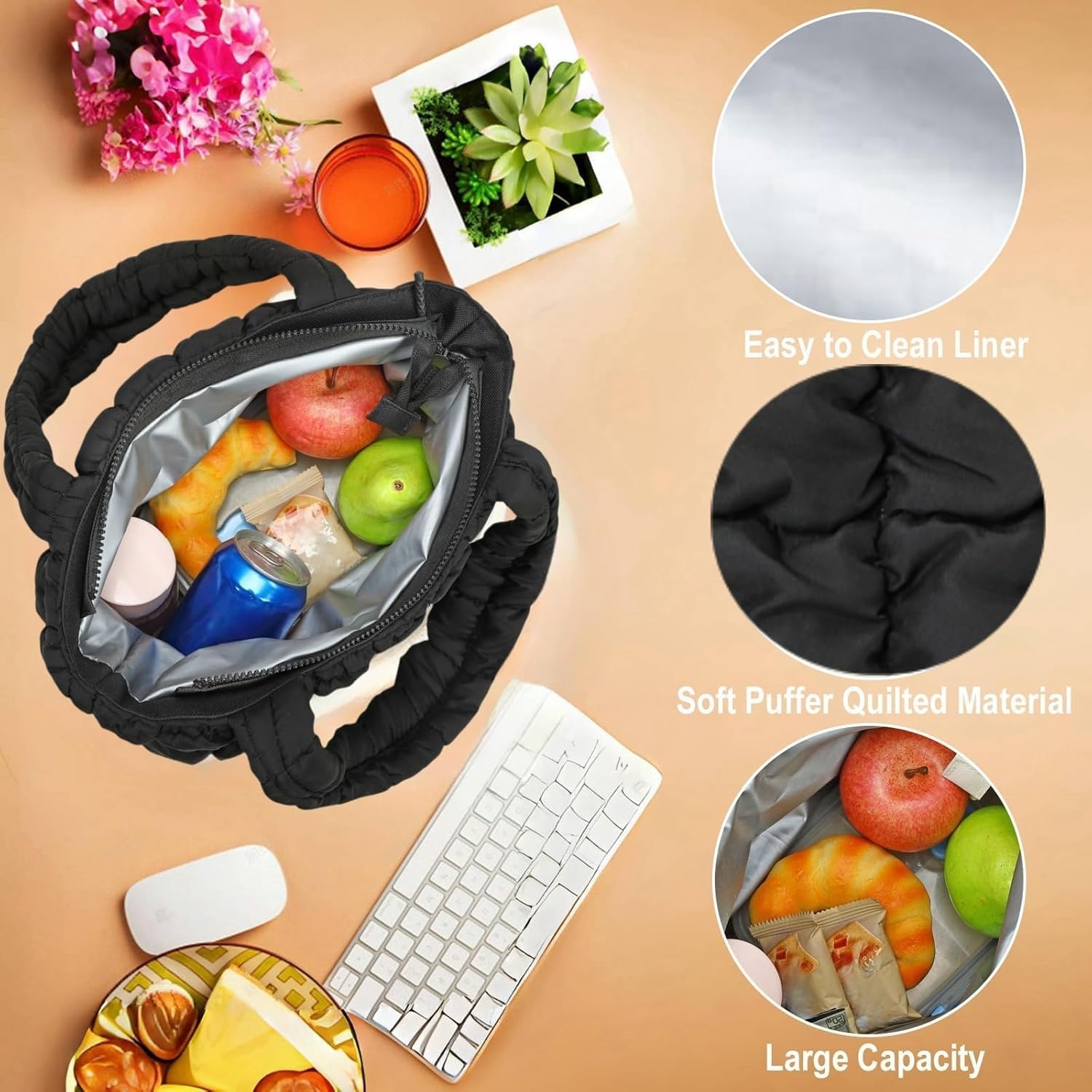CAMTOP Lunch Box for Women Girls Insulated Cute Lunch Tote Bag Lunchbox Cooler Bag for Work Travel Picnic (Black) - Image 6