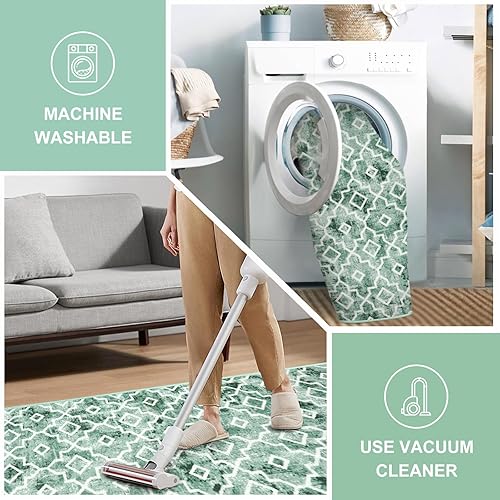 Miniatura 2 de Wonnitar Alfombra marroquí lavable de cocina, 2 x 4.3 pulgadas, color verde salvia, alfombra de pasillo para lavandería, antideslizante, con