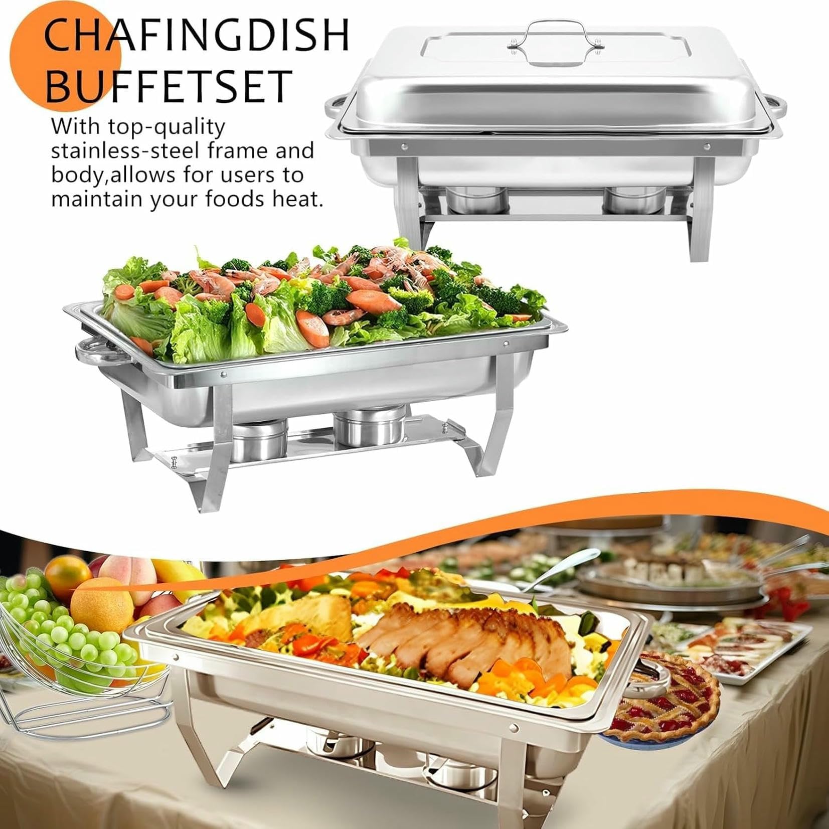 9L Chafing Dish Catering Buffet Set, Acciaio Inossidabile Chafing Dish Buffet Set, Anti Scaldabagno Buffet Scaldabagno Scaldabagni per Utensili da Cucina, Argento