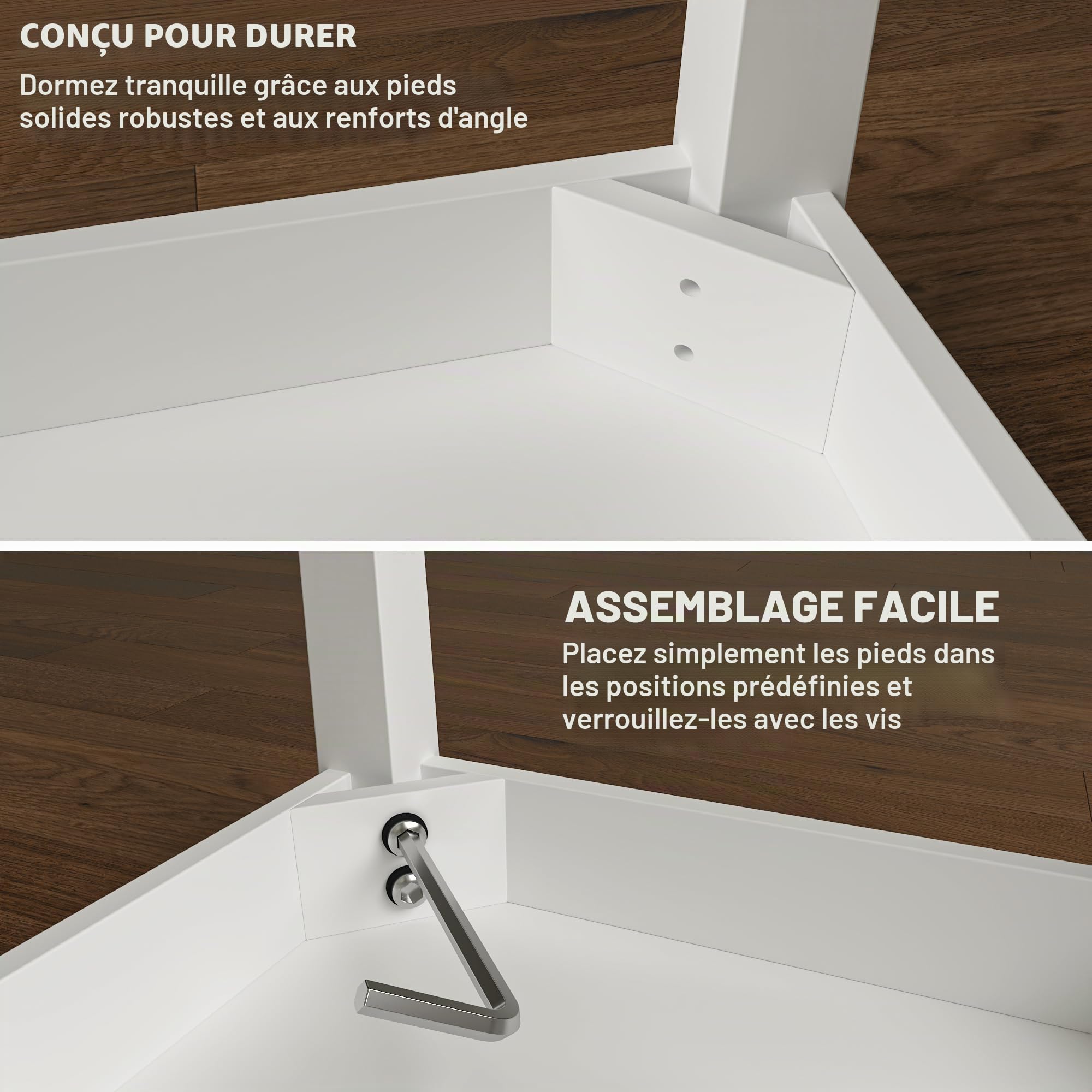 Tabouret de coiffeuse en bois rembourré en polyuréthane - Banc de maquillage pour piano - Blanc (1, pied droit)